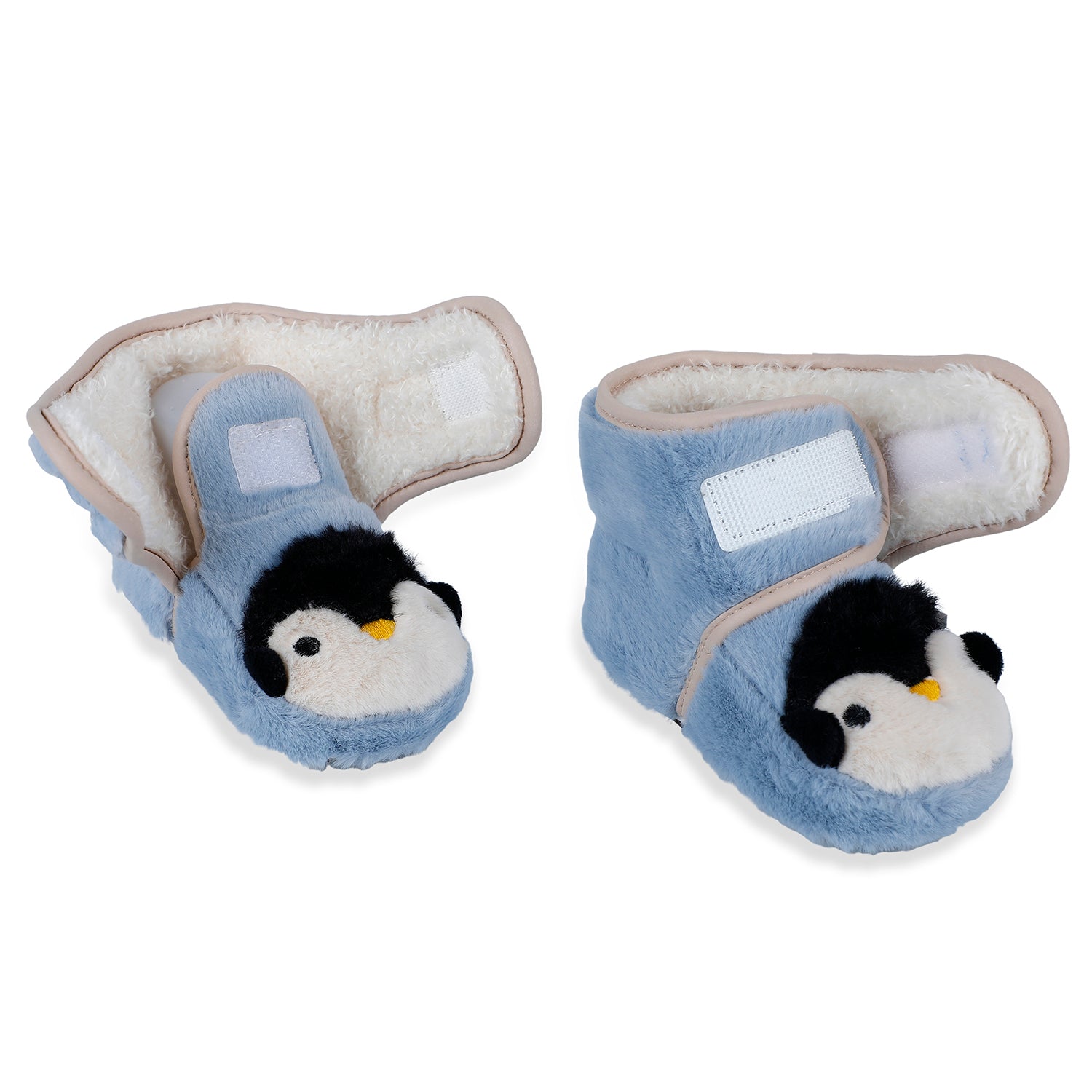 Baby Moo Penguin Warm Veclro Strap Fur Booties - Blue - Baby Moo