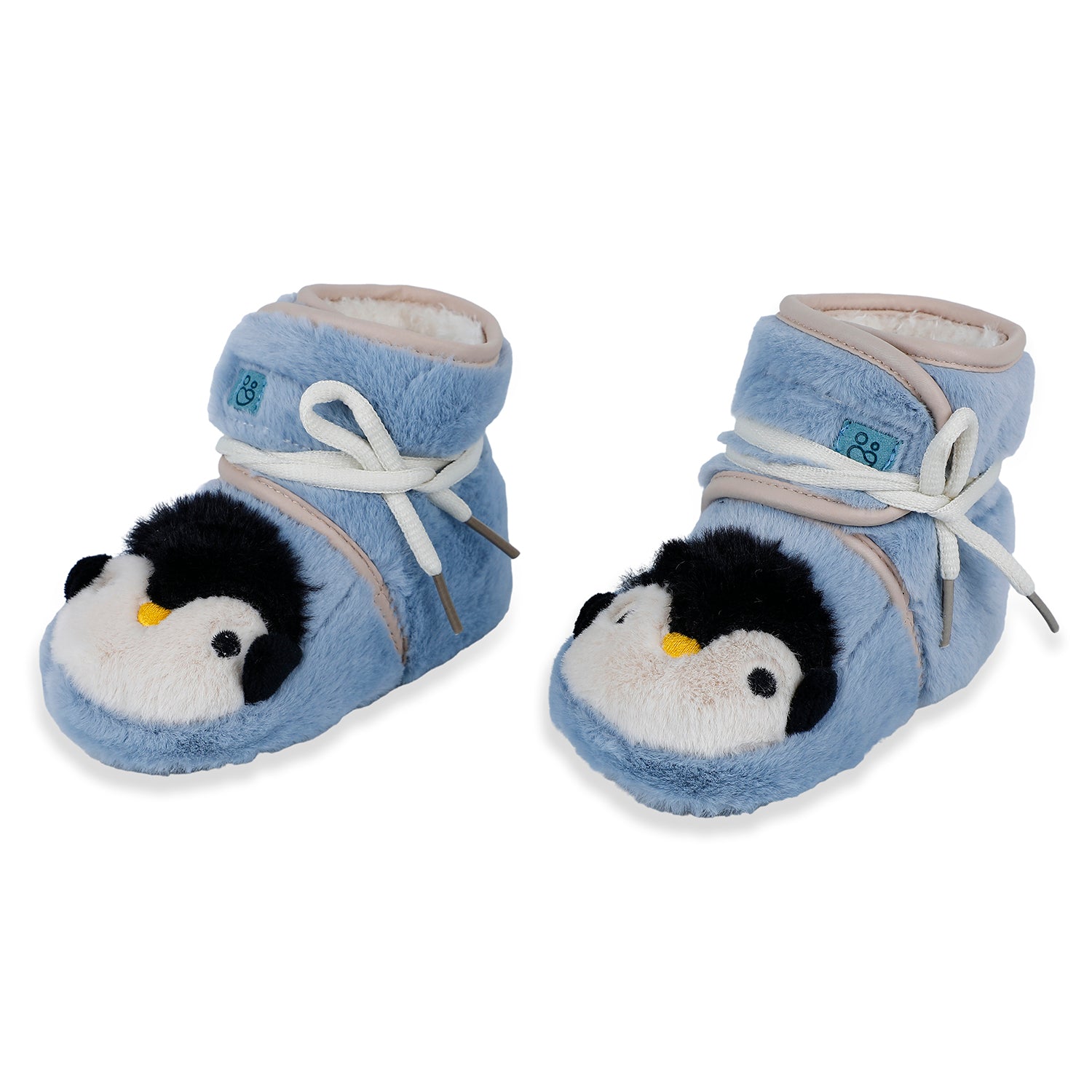 Baby Moo Penguin Warm Veclro Strap Fur Booties - Blue - Baby Moo