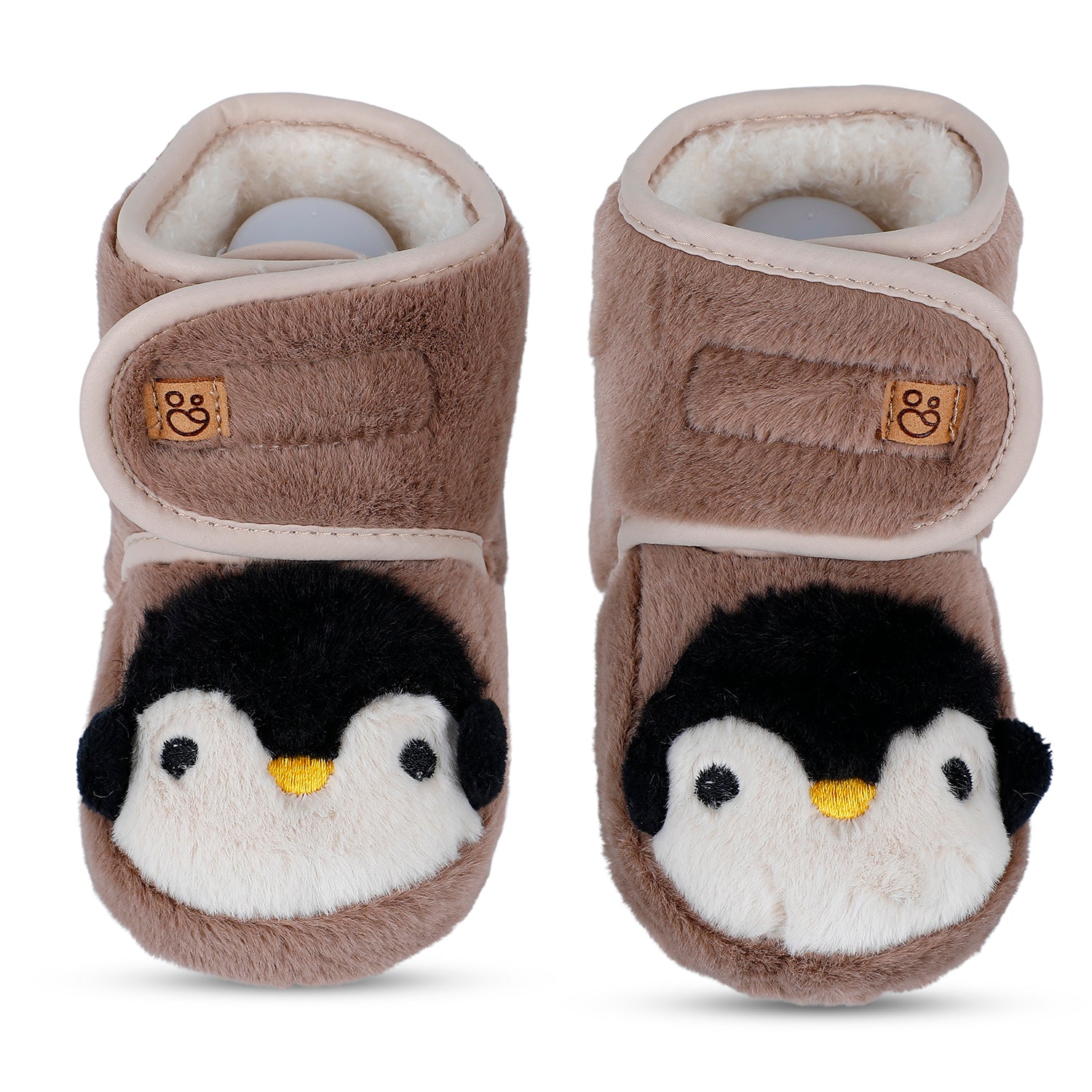 Baby Moo Penguin Warm Veclro Strap Fur Booties - Brown - Baby Moo