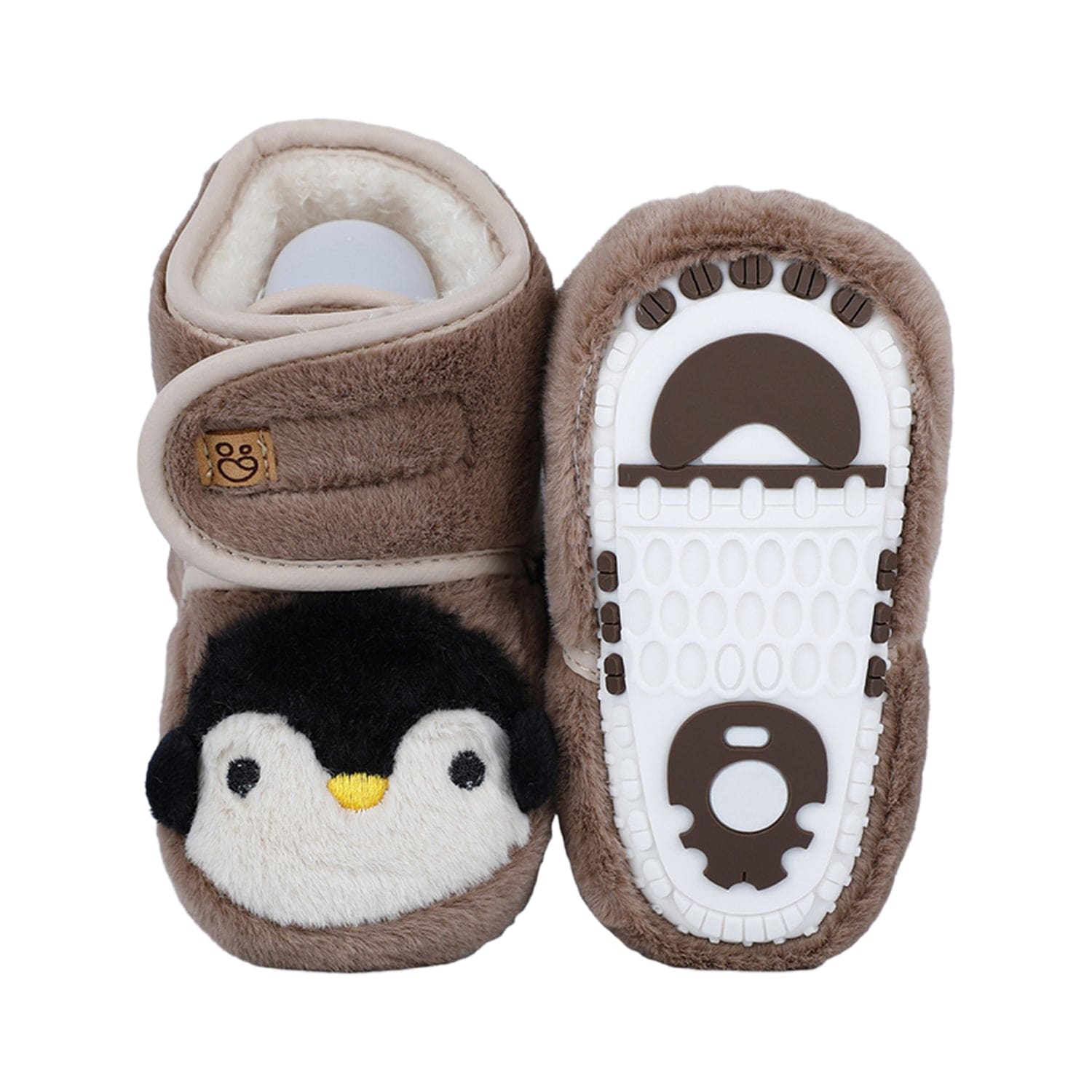 Baby Moo Penguin Warm Veclro Strap Fur Booties - Brown