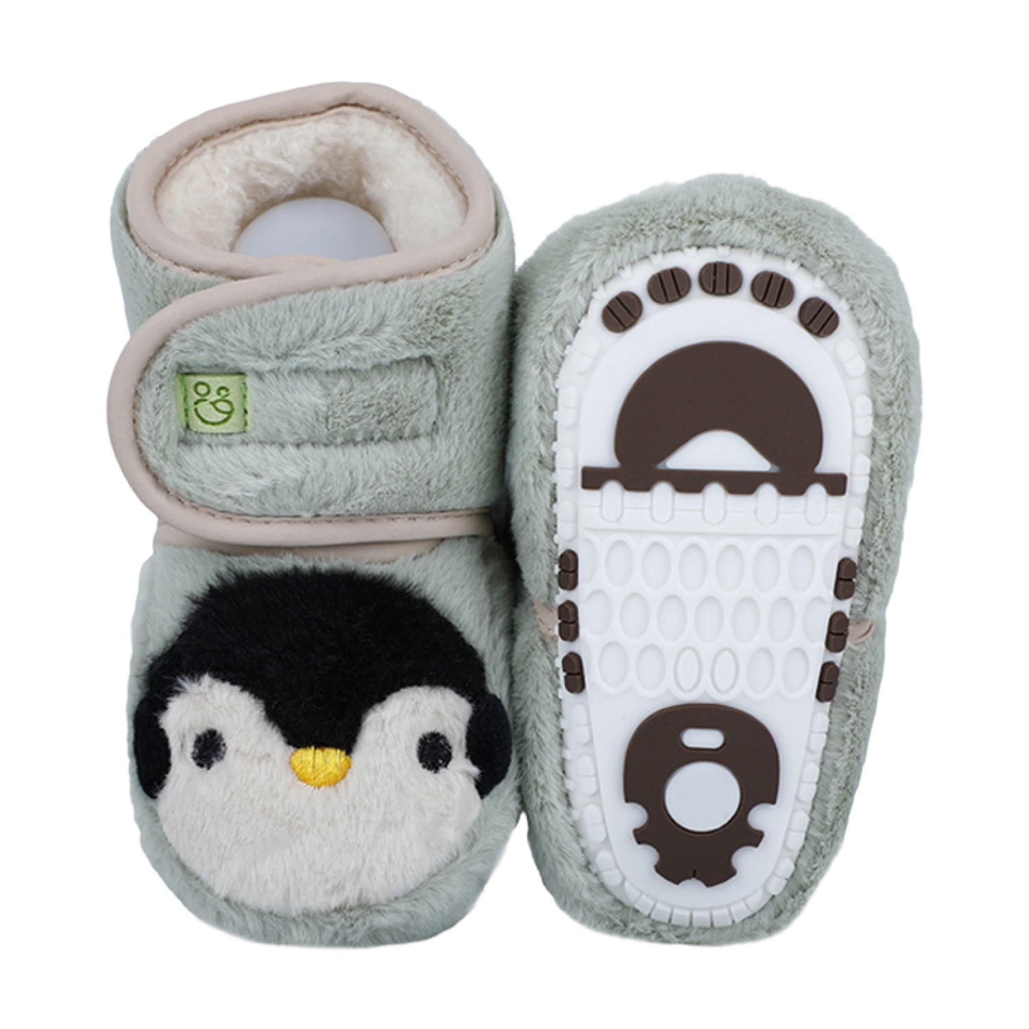 Baby Moo Penguin Warm Veclro Strap Fur Booties - Green