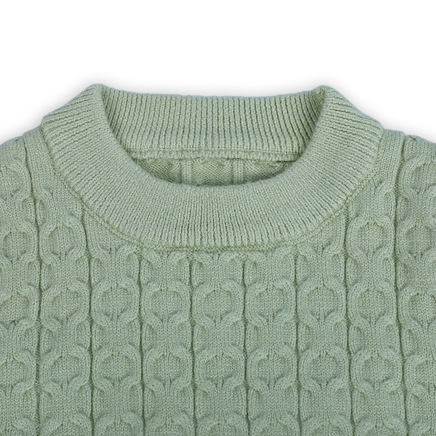 Classic Solid Round Neck Premium Full Sleeves Cable Knit Sweater - Olive Green