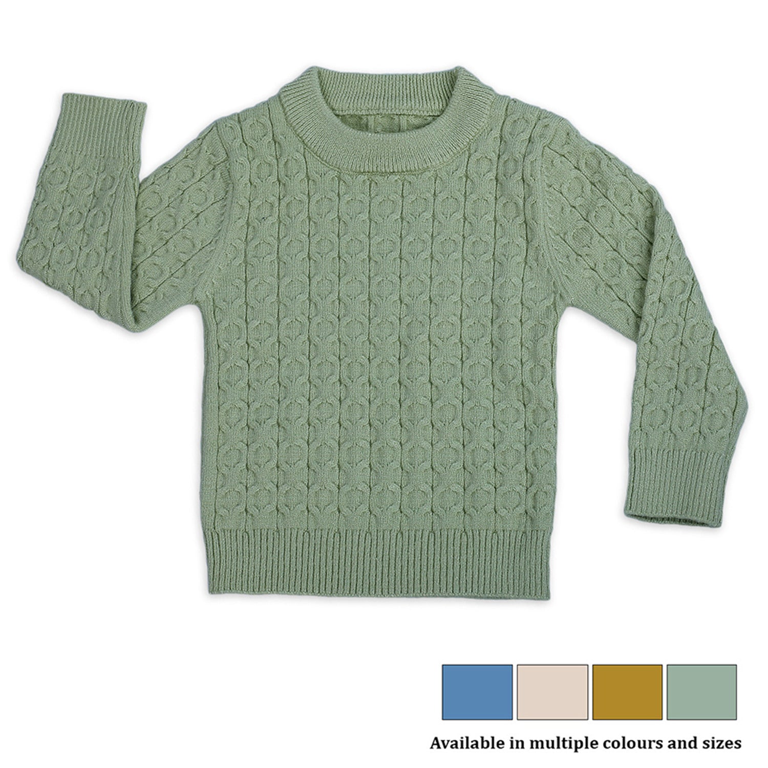 Classic Solid Round Neck Premium Full Sleeves Cable Knit Sweater - Olive Green