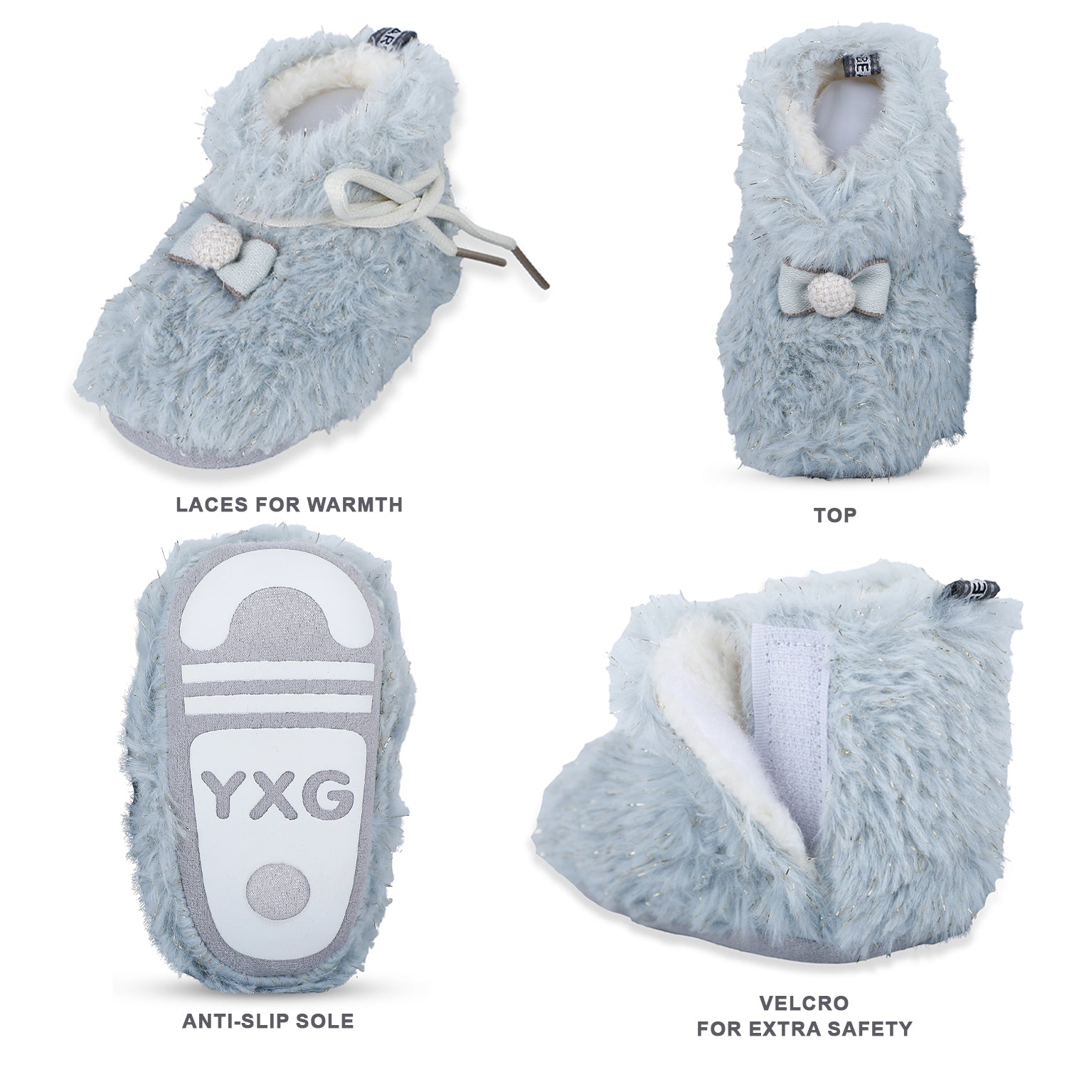 Baby Moo Papa's Angel Velcro Warm Furry Booties - Blue - Baby Moo