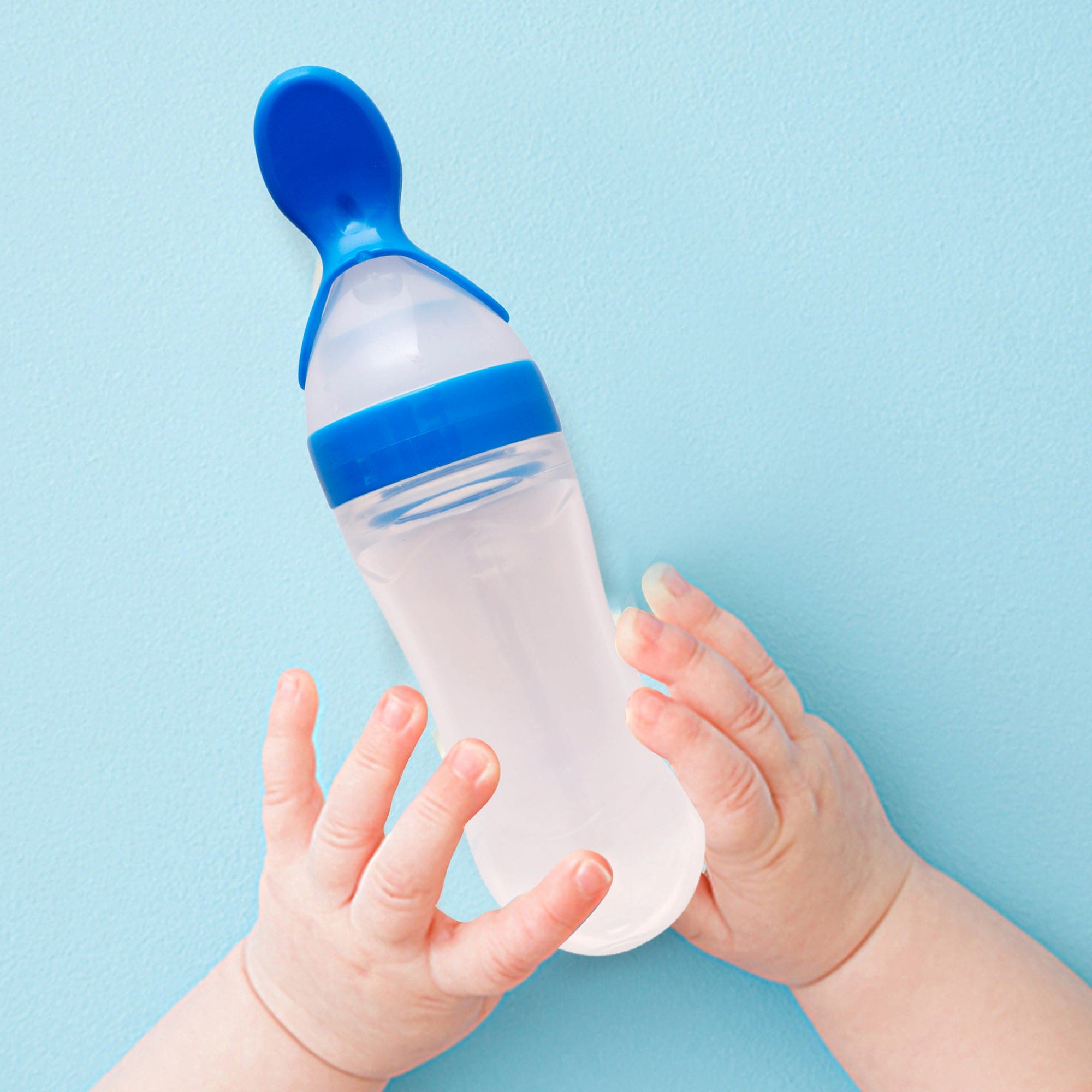 Blue 90 Ml Squeeze Bottle Feeder With Dispensing Spoon