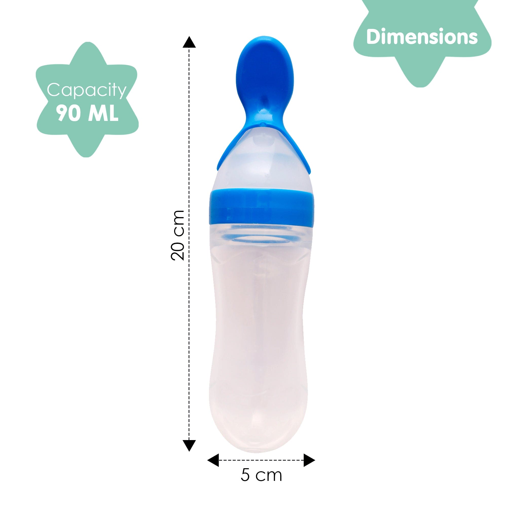 Blue 90 Ml Squeeze Bottle Feeder With Dispensing Spoon