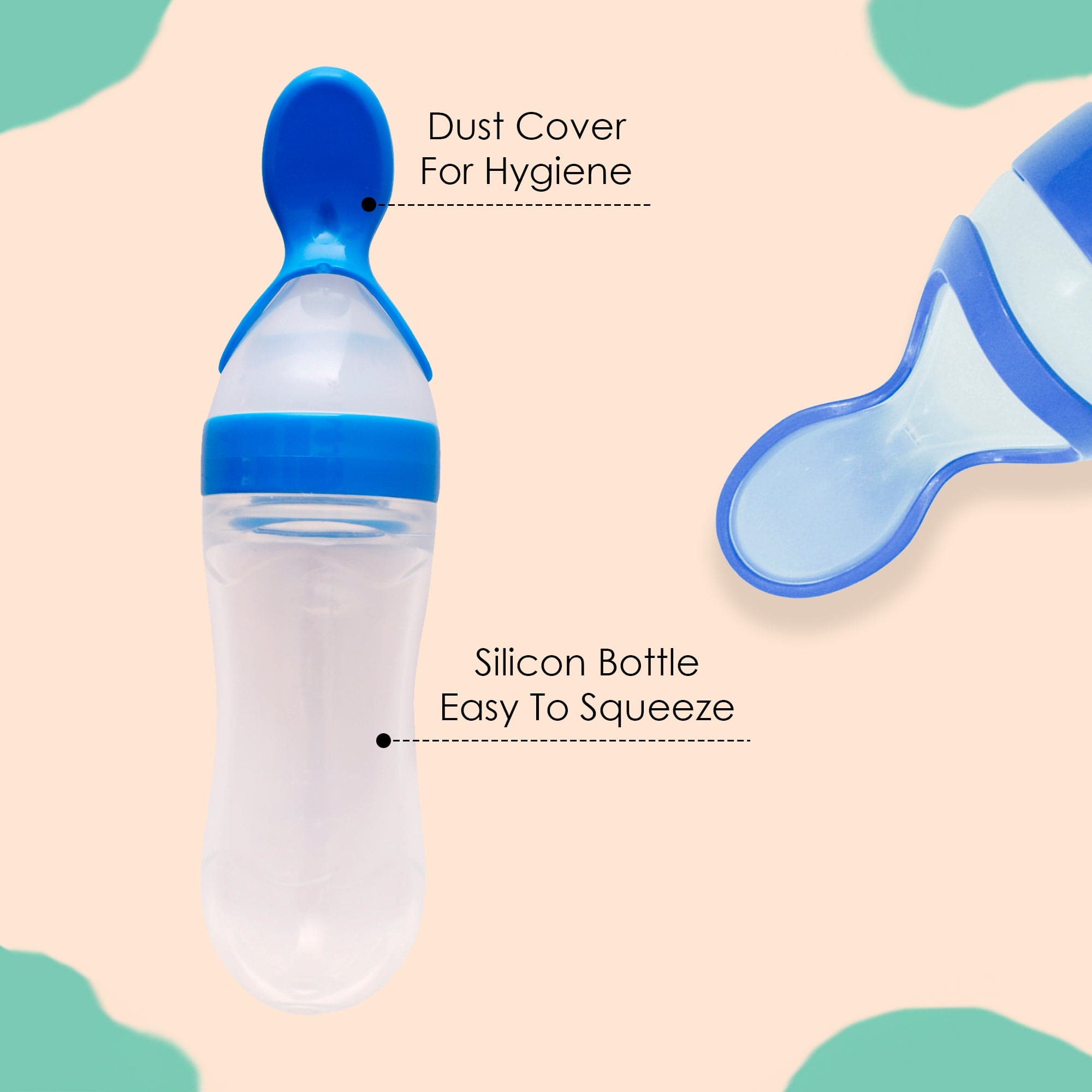 Blue 90 Ml Squeeze Bottle Feeder With Dispensing Spoon