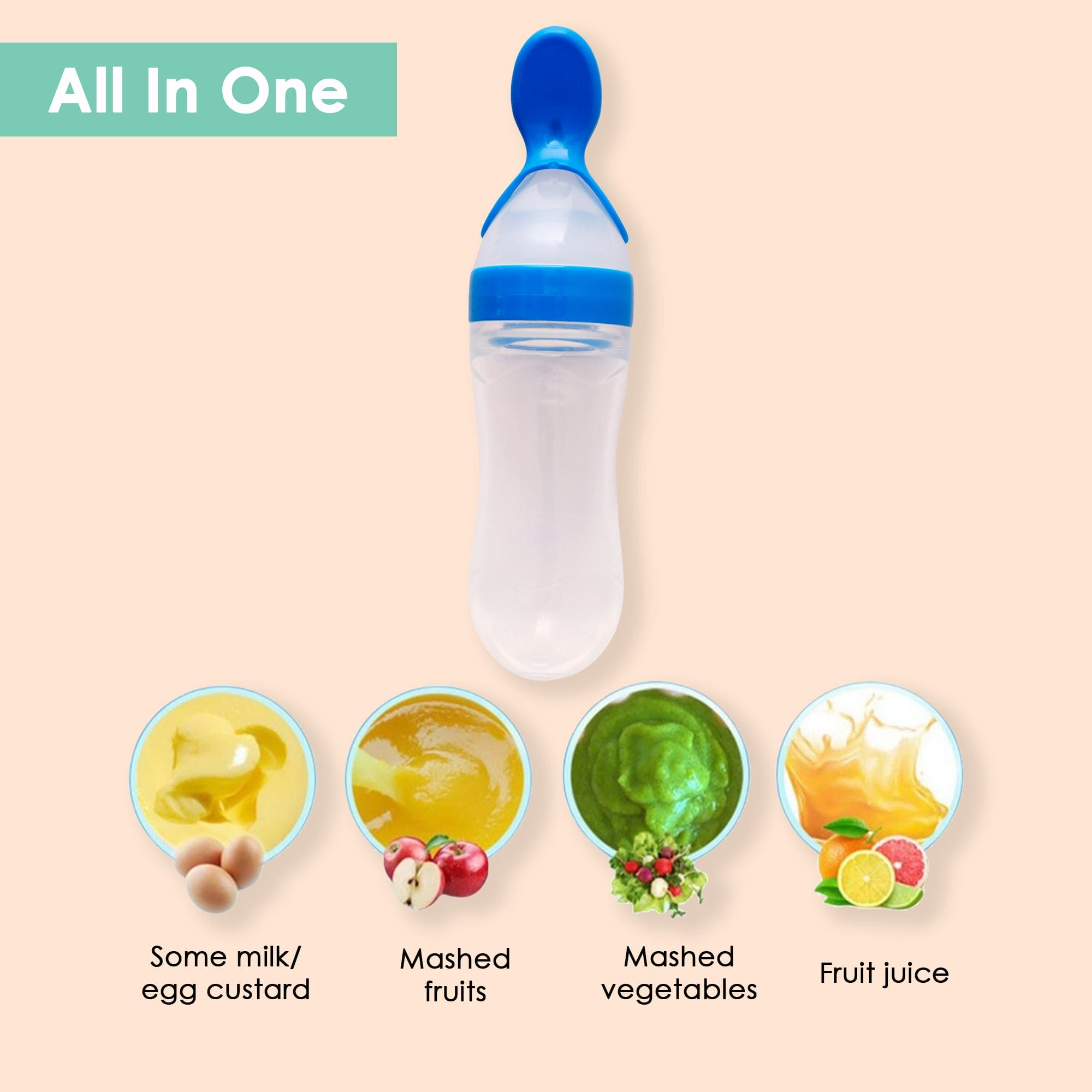 Blue 90 Ml Squeeze Bottle Feeder With Dispensing Spoon