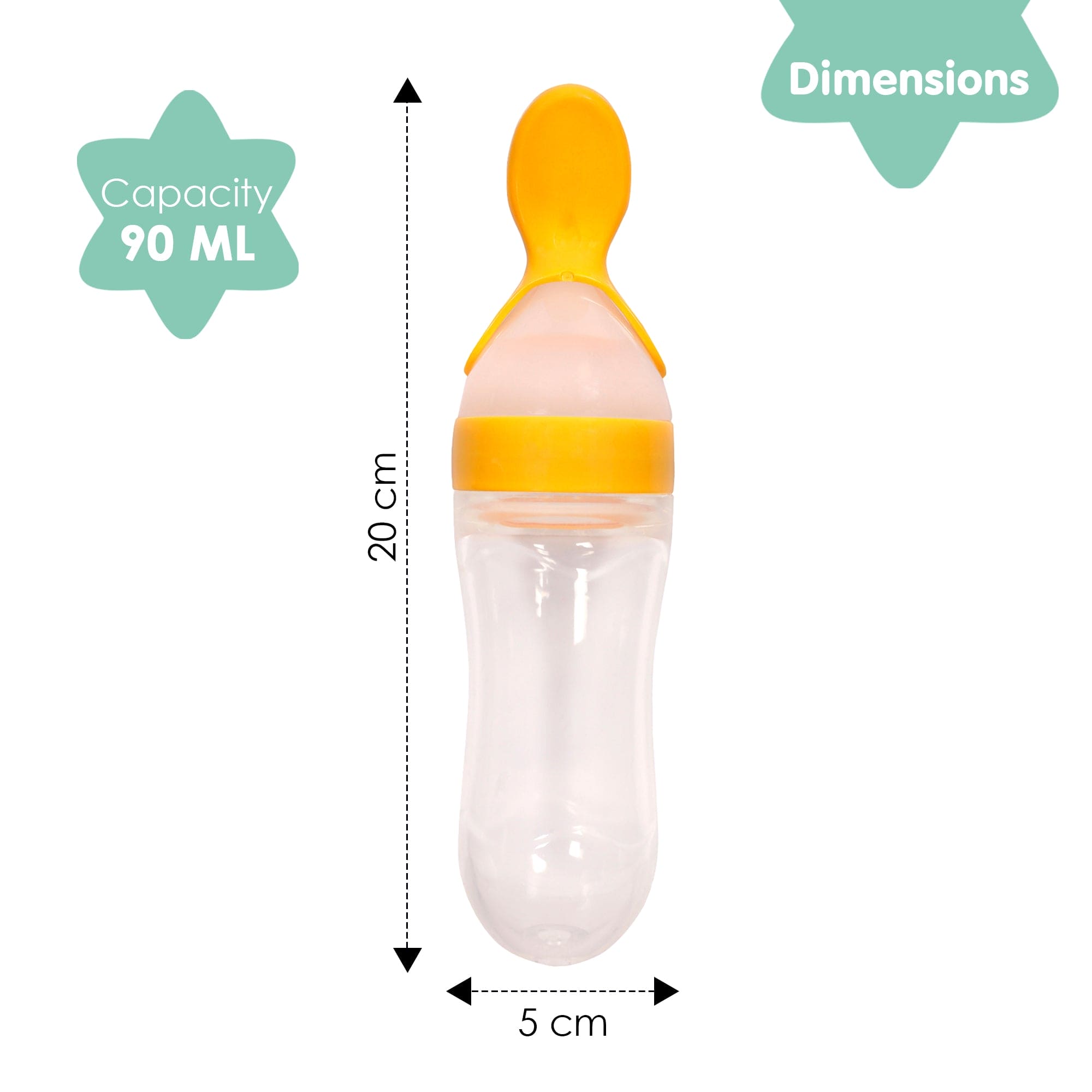 Yellow 90 Ml Squeeze Bottle Feeder With Dispensing Spoon