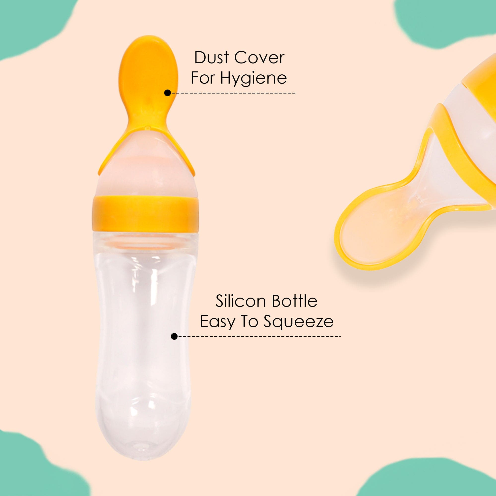 Yellow 90 Ml Squeeze Bottle Feeder With Dispensing Spoon