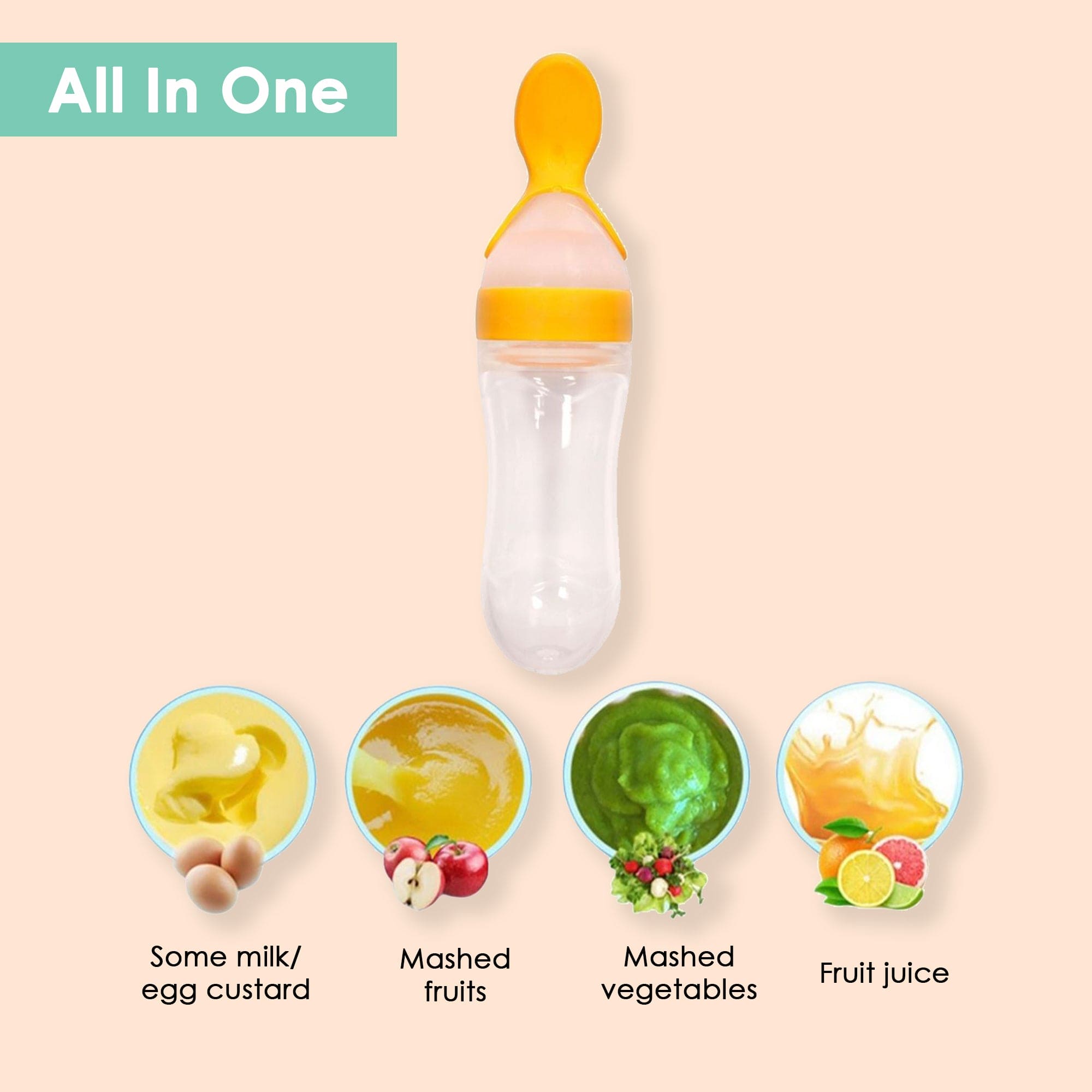 Yellow 90 Ml Squeeze Bottle Feeder With Dispensing Spoon