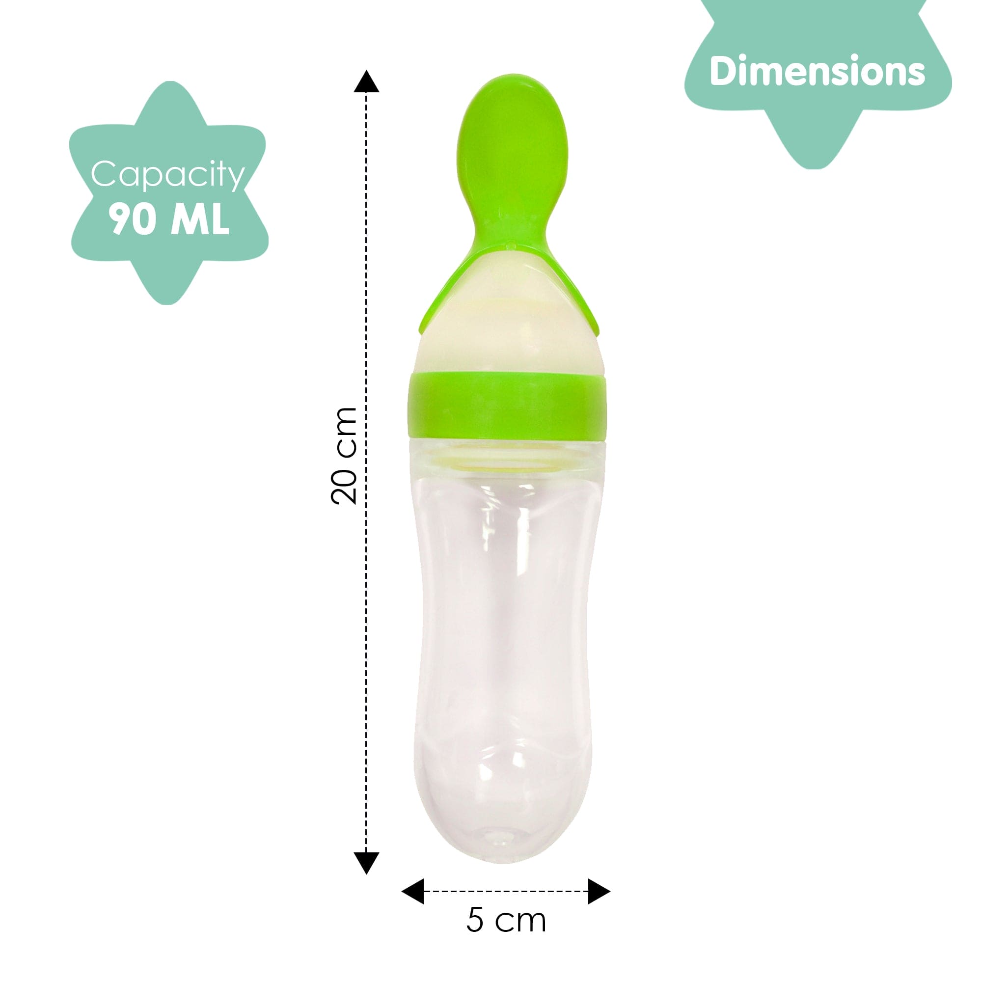 Green 90 Ml Squeeze Bottle Feeder With Dispensing Spoon