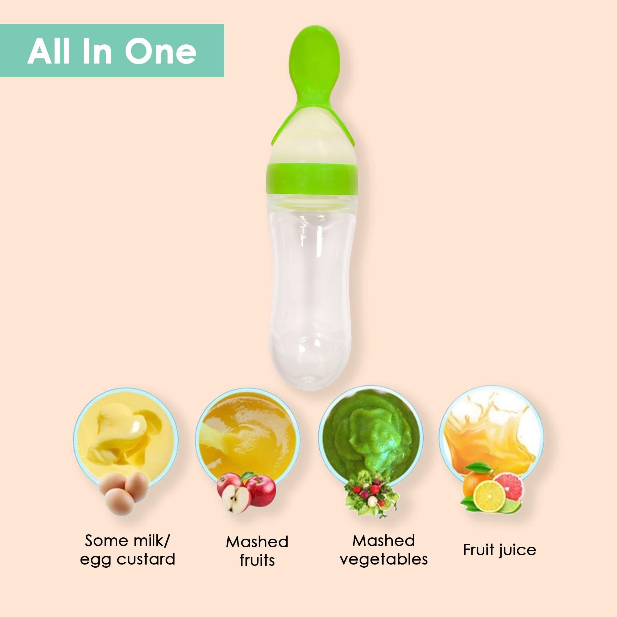 Green 90 Ml Squeeze Bottle Feeder With Dispensing Spoon