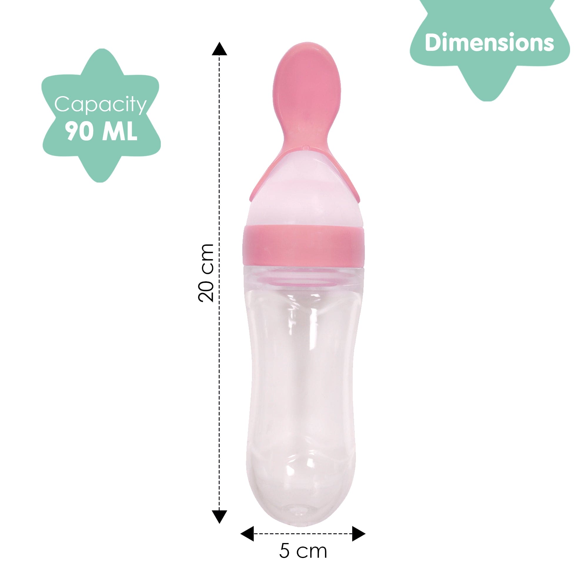 Pink 90 Ml Squeeze Bottle Feeder With Dispensing Spoon