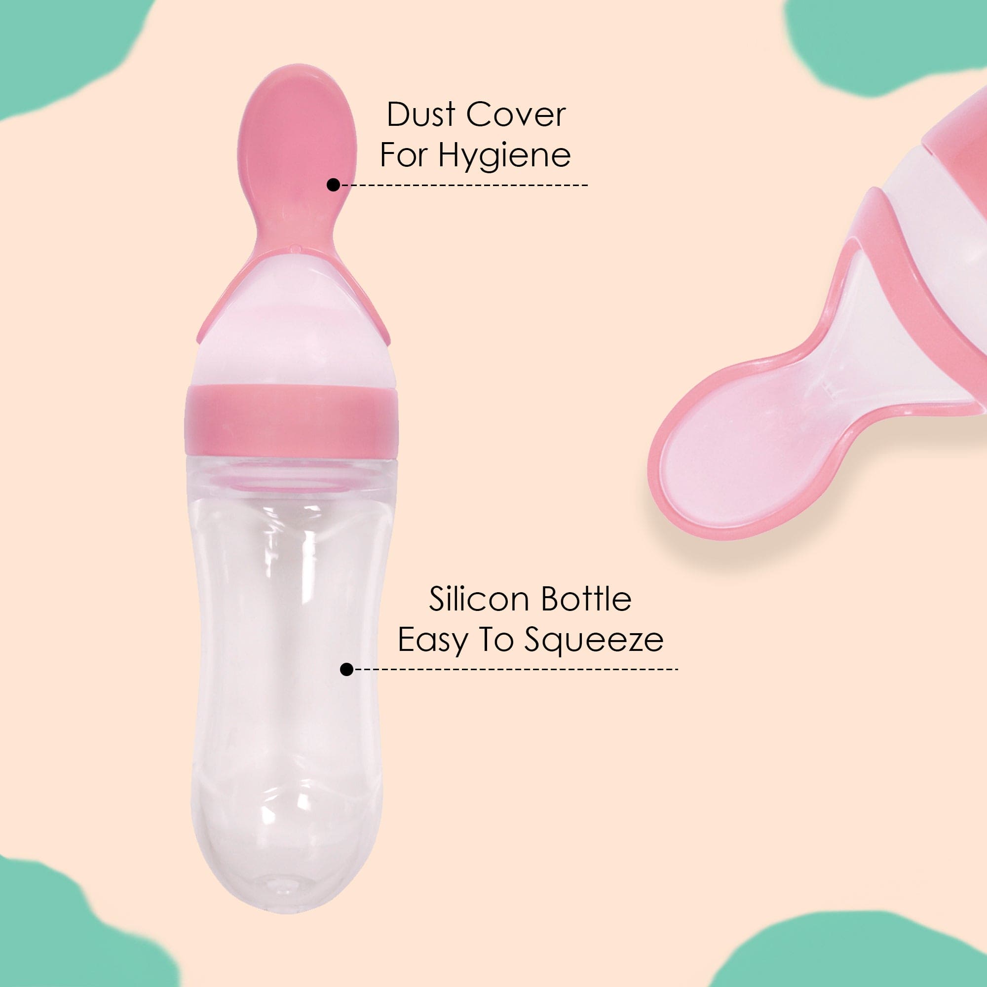 Pink 90 Ml Squeeze Bottle Feeder With Dispensing Spoon