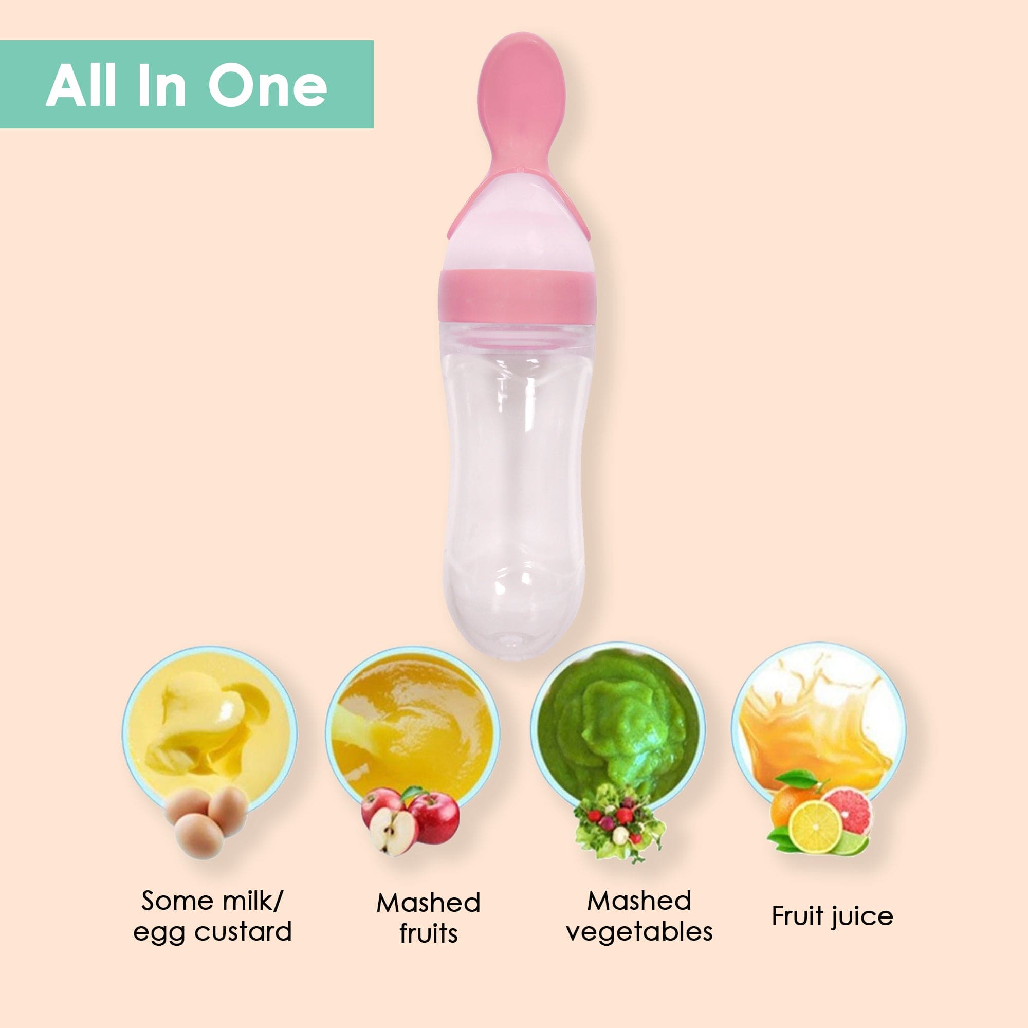 Pink 90 Ml Squeeze Bottle Feeder With Dispensing Spoon