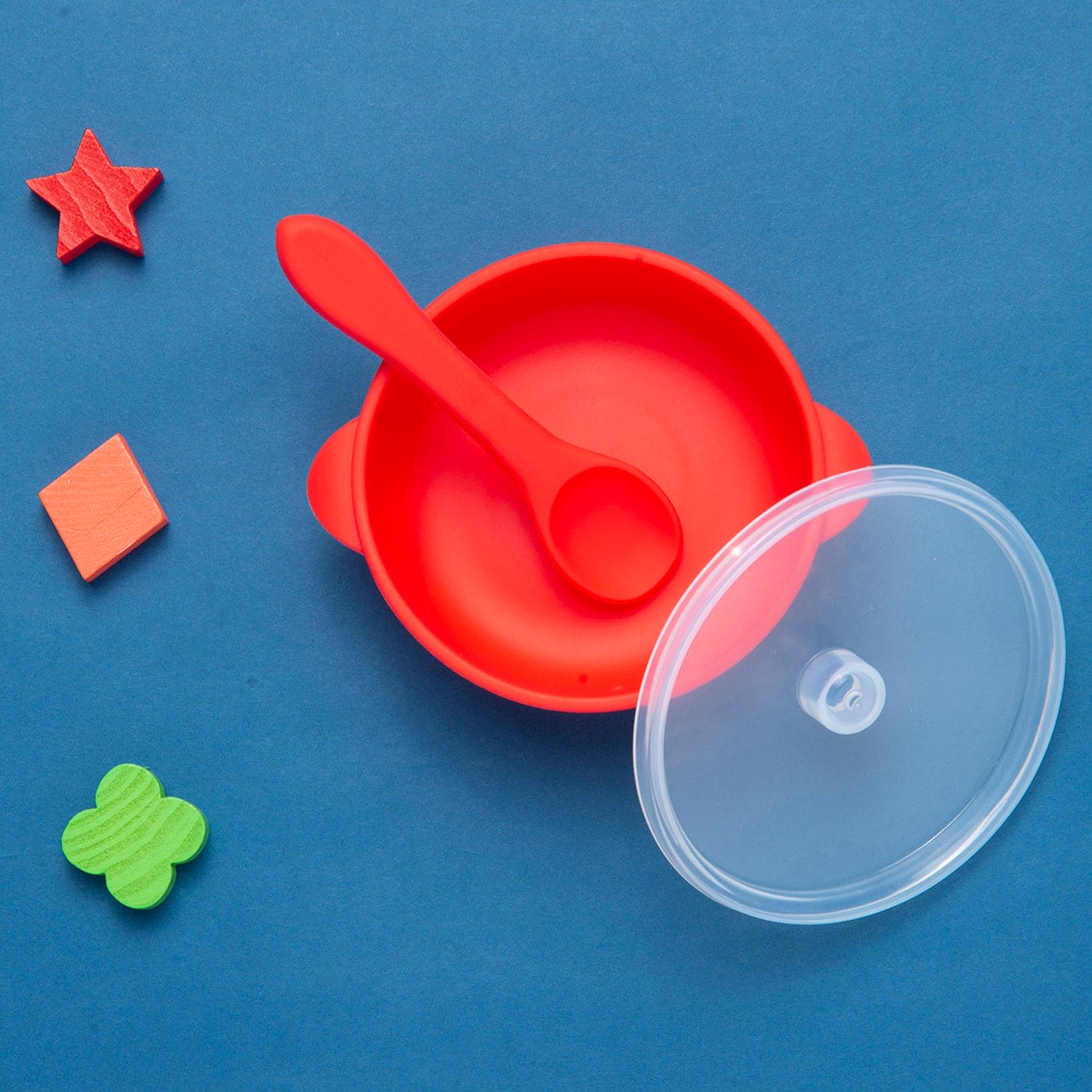 Red Silicon Bowl With Lid And Spoon Set