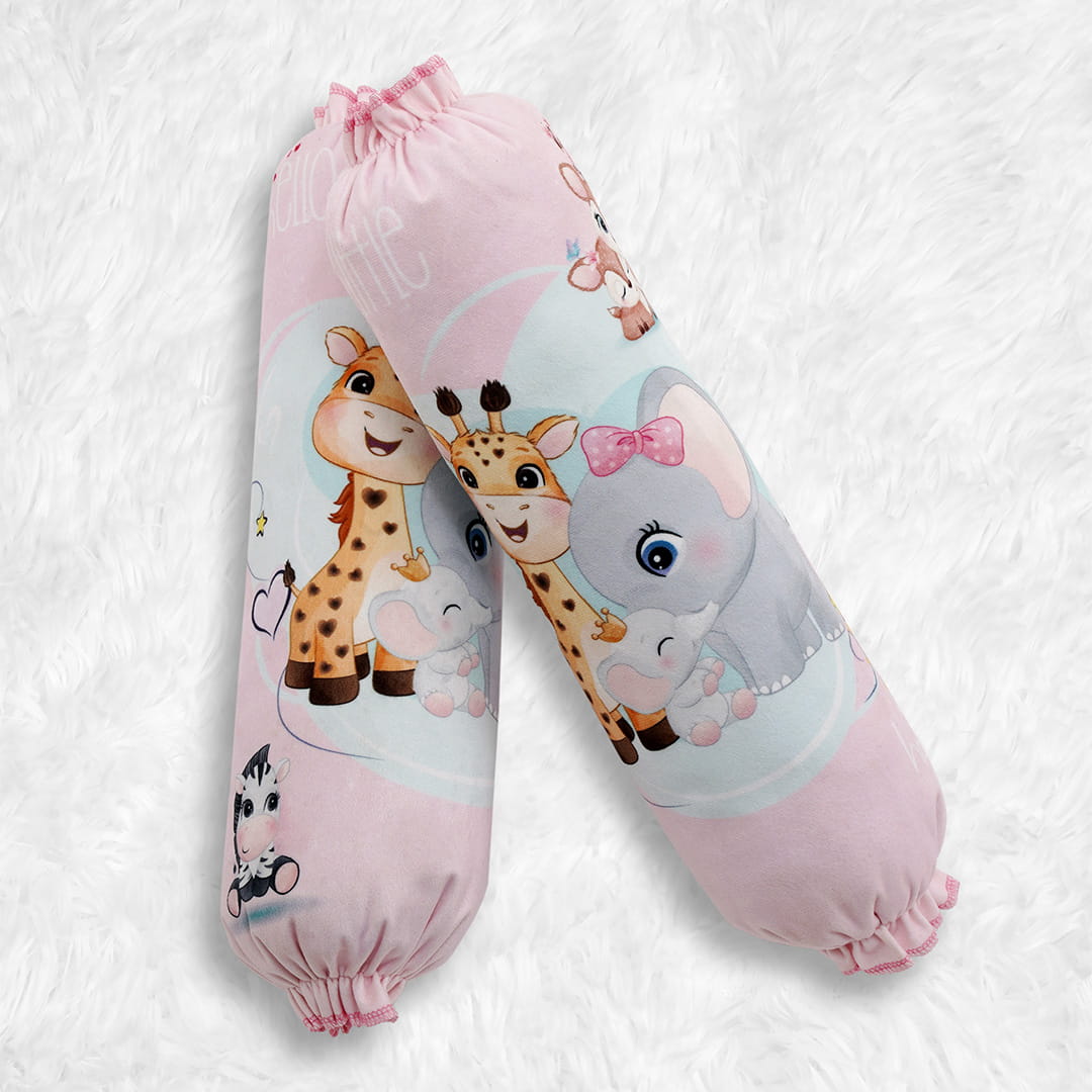 Baby Moo Animal Kingdom 2 Pcs Velvet Large Bolster Set - Pink - Baby Moo
