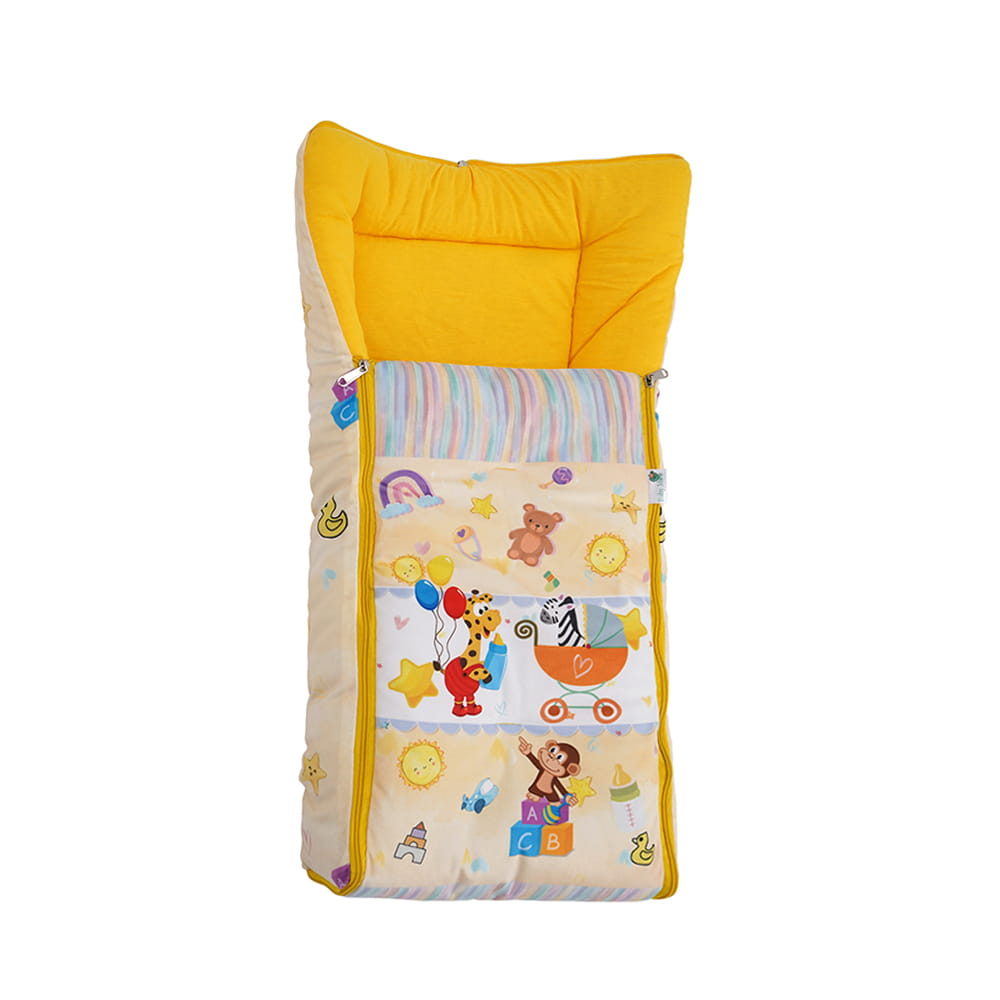 Baby Moo Zebra in Pram Premium Carry Nest Velvet With Hosiery Lining Sleeping Bag - Yellow - Baby Moo