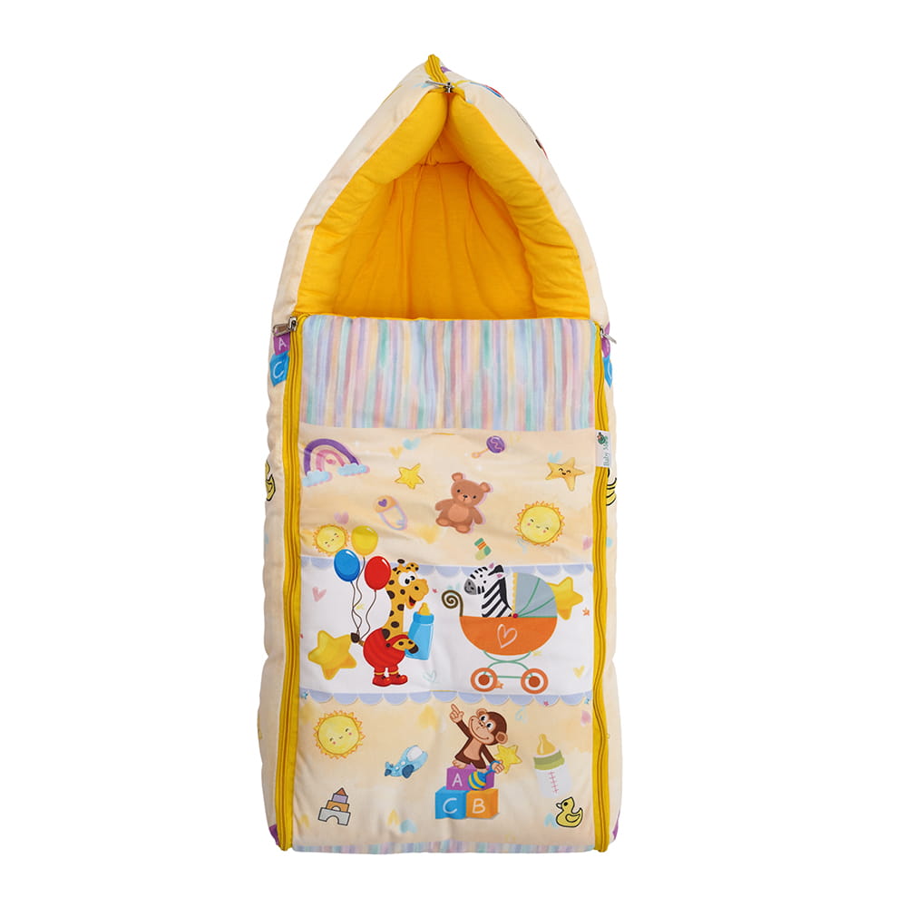 Baby Moo Zebra in Pram Premium Carry Nest Velvet With Hosiery Lining Sleeping Bag - Yellow - Baby Moo