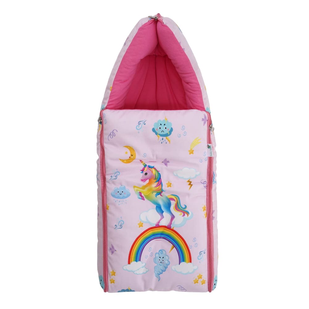 Baby Moo Unicorn Premium Carry Nest Velvet With Hosiery Lining Sleeping Bag - Pink - Baby Moo