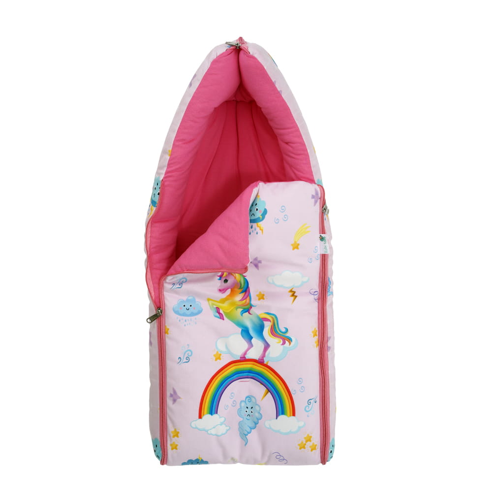 Baby Moo Unicorn Premium Carry Nest Velvet With Hosiery Lining Sleeping Bag - Pink - Baby Moo