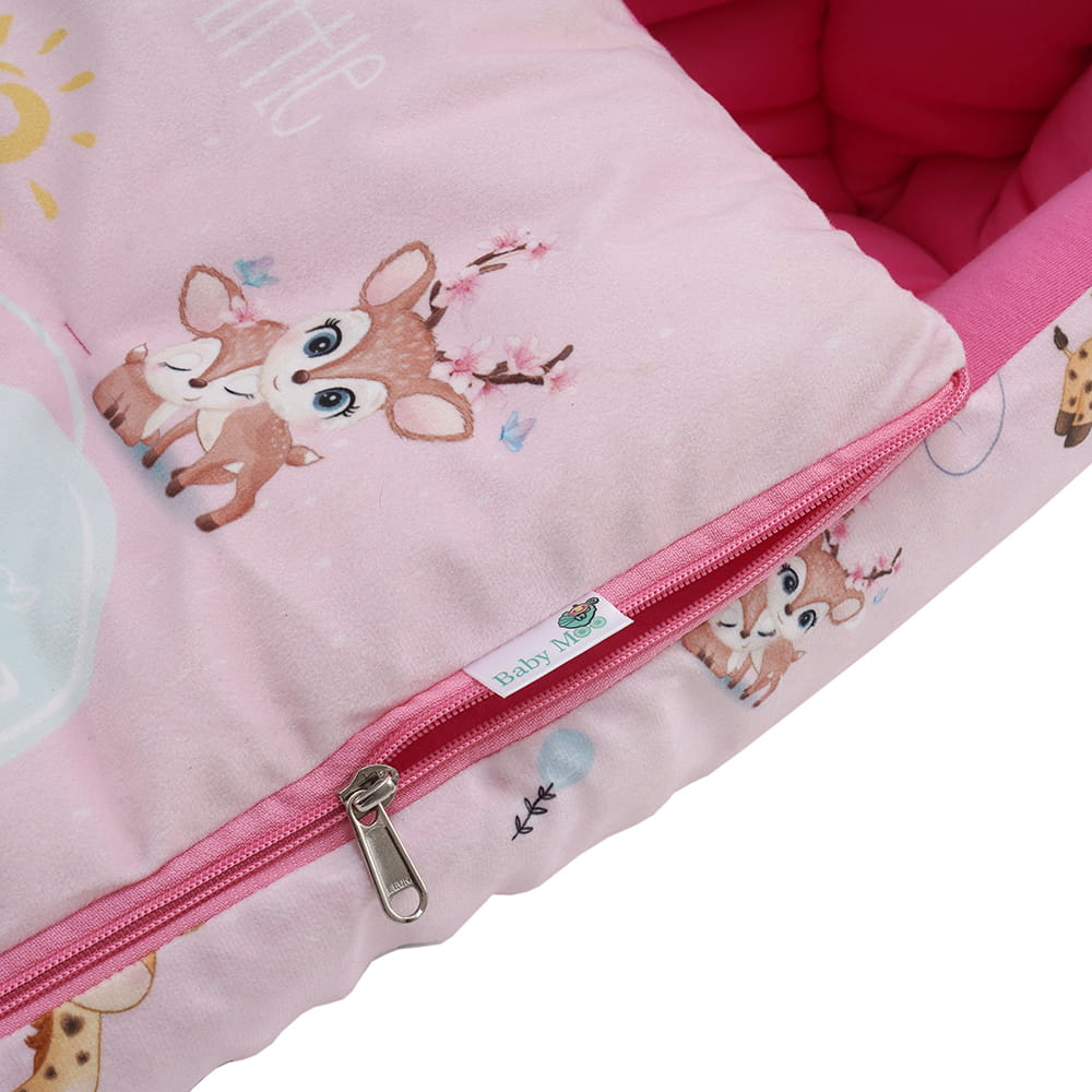 Baby Moo Animal Kingdom Premium Carry Nest Velvet With Hosiery Lining Sleeping Bag - Pink - Baby Moo