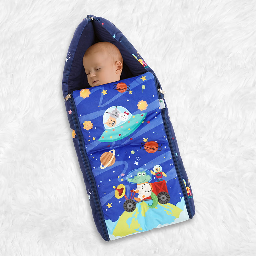 Baby Moo Space Premium Carry Nest Velvet With Hosiery Lining Sleeping Bag - Blue