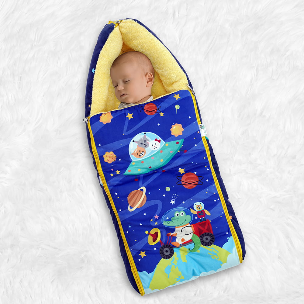 Baby Moo Space Premium Carry Nest Velvet With Fur Lining Sleeping Bag - Blue