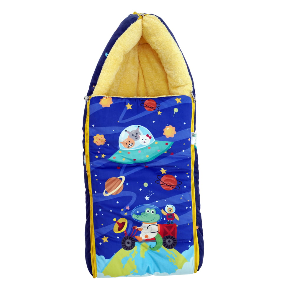 Baby Moo Space Premium Carry Nest Velvet With Fur Lining Sleeping Bag - Blue - Baby Moo