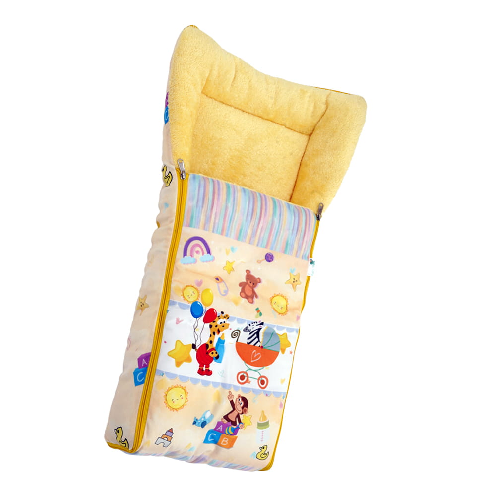 Baby Moo Zebra in Pram Premium Carry Nest Velvet With Fur Lining Sleeping Bag - Yellow - Baby Moo