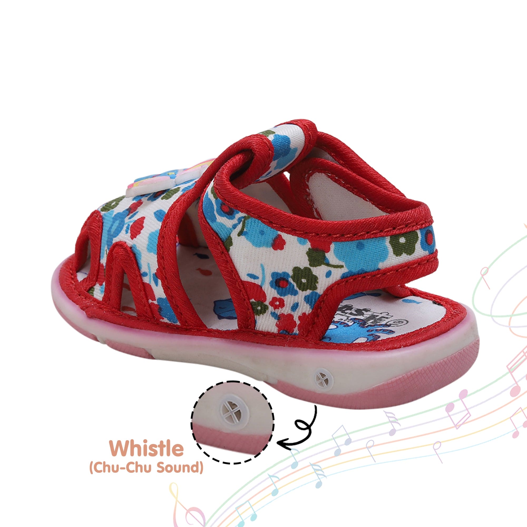 Baby Moo Unicorn Applique Floral Print Velcro Strap Anti-Skid Chu Chu Sound Sandals - Blue