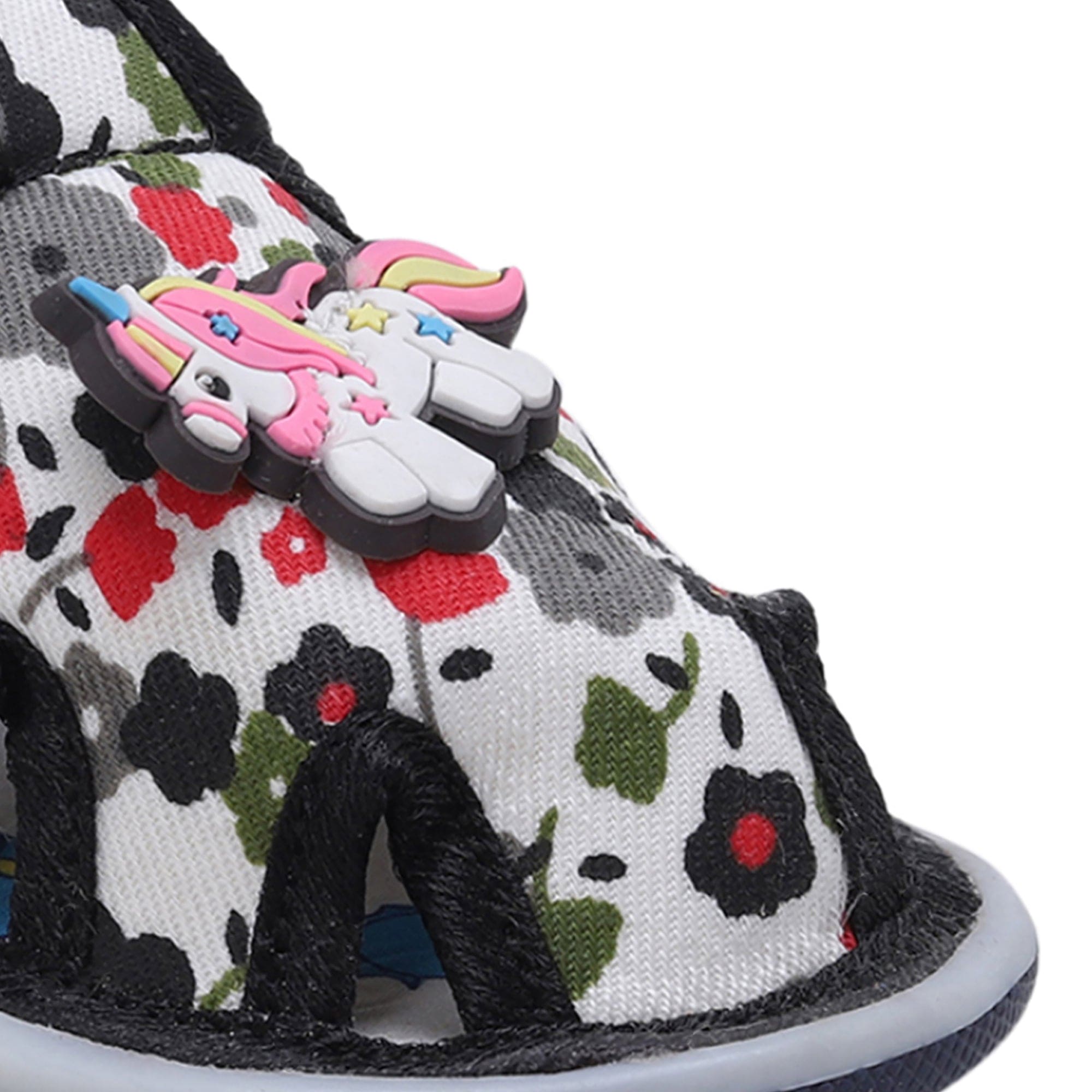 Baby Moo Unicorn Applique Floral Print Velcro Strap Anti-Skid Chu Chu Sound Sandals - Green