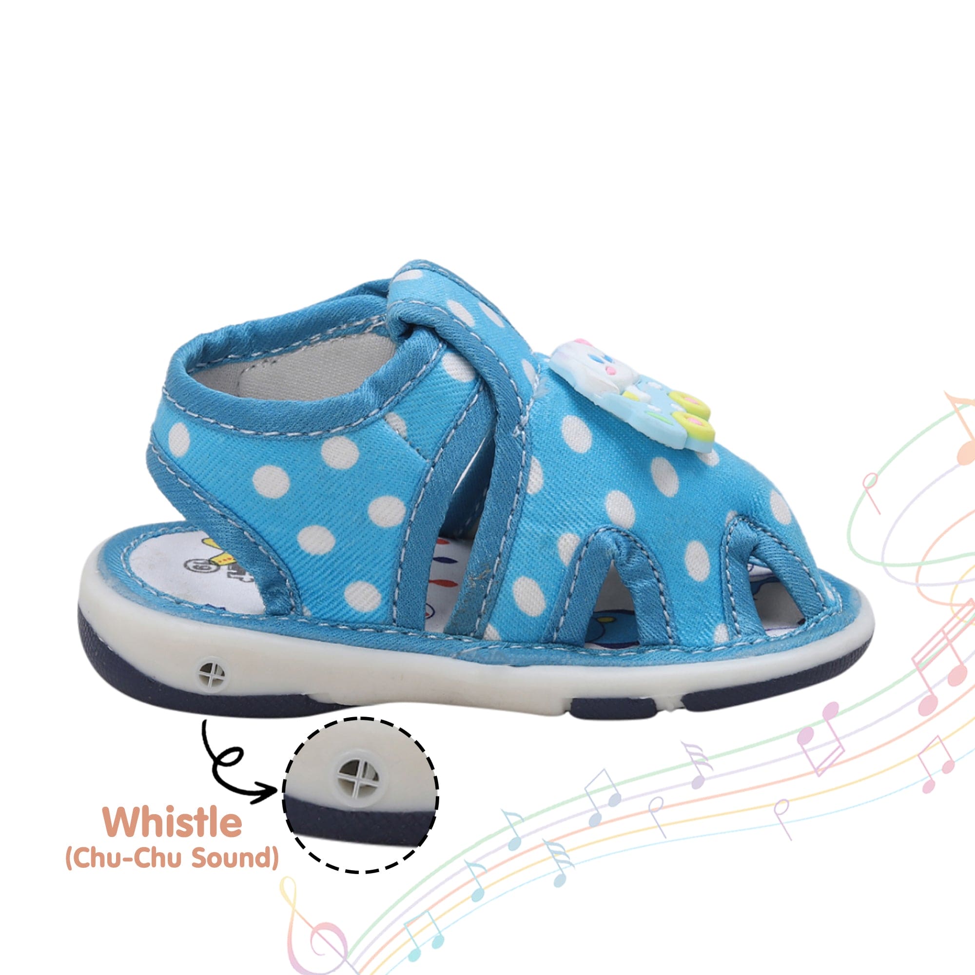 Baby Moo Puppy In Car Polka Dot Velcro Strap Anti-Skid Chu Chu Sound Sandals - Blue