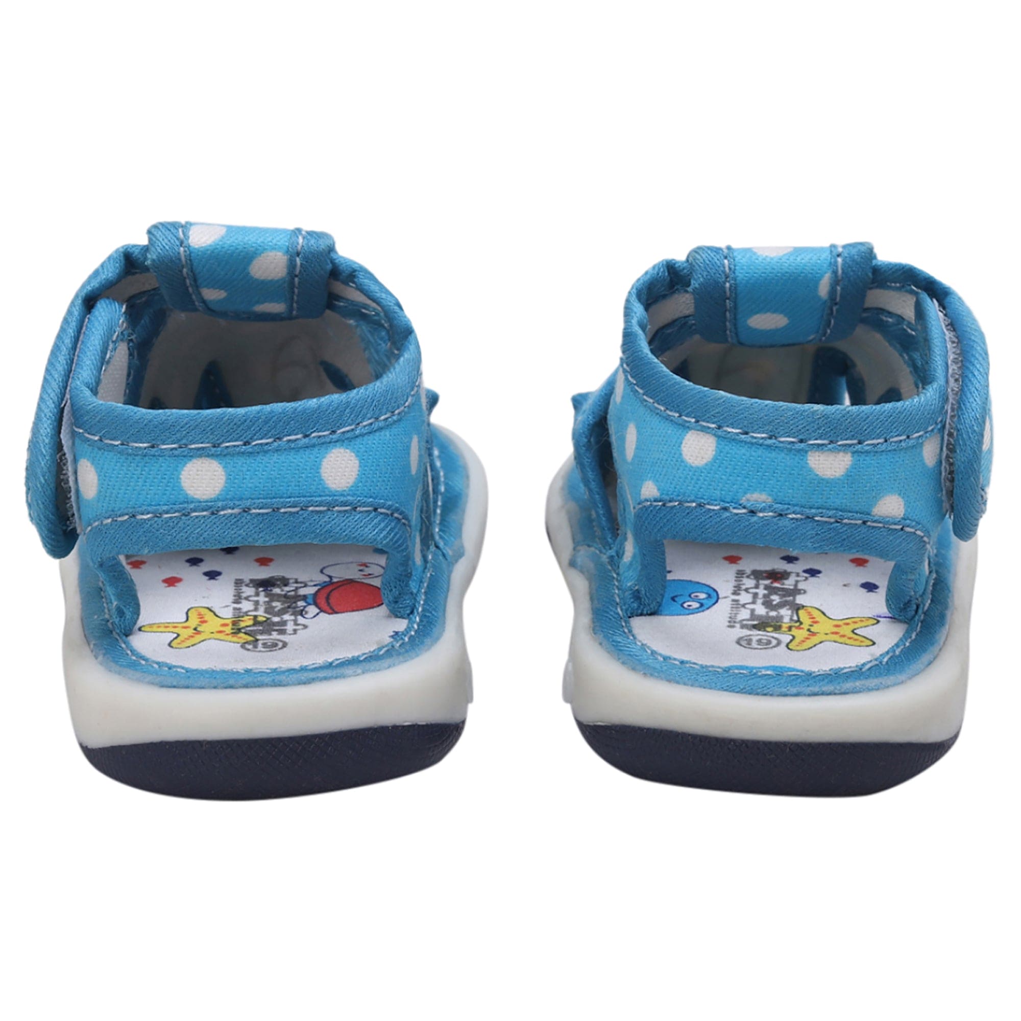 Baby Moo Puppy In Car Polka Dot Velcro Strap Anti-Skid Chu Chu Sound Sandals - Blue