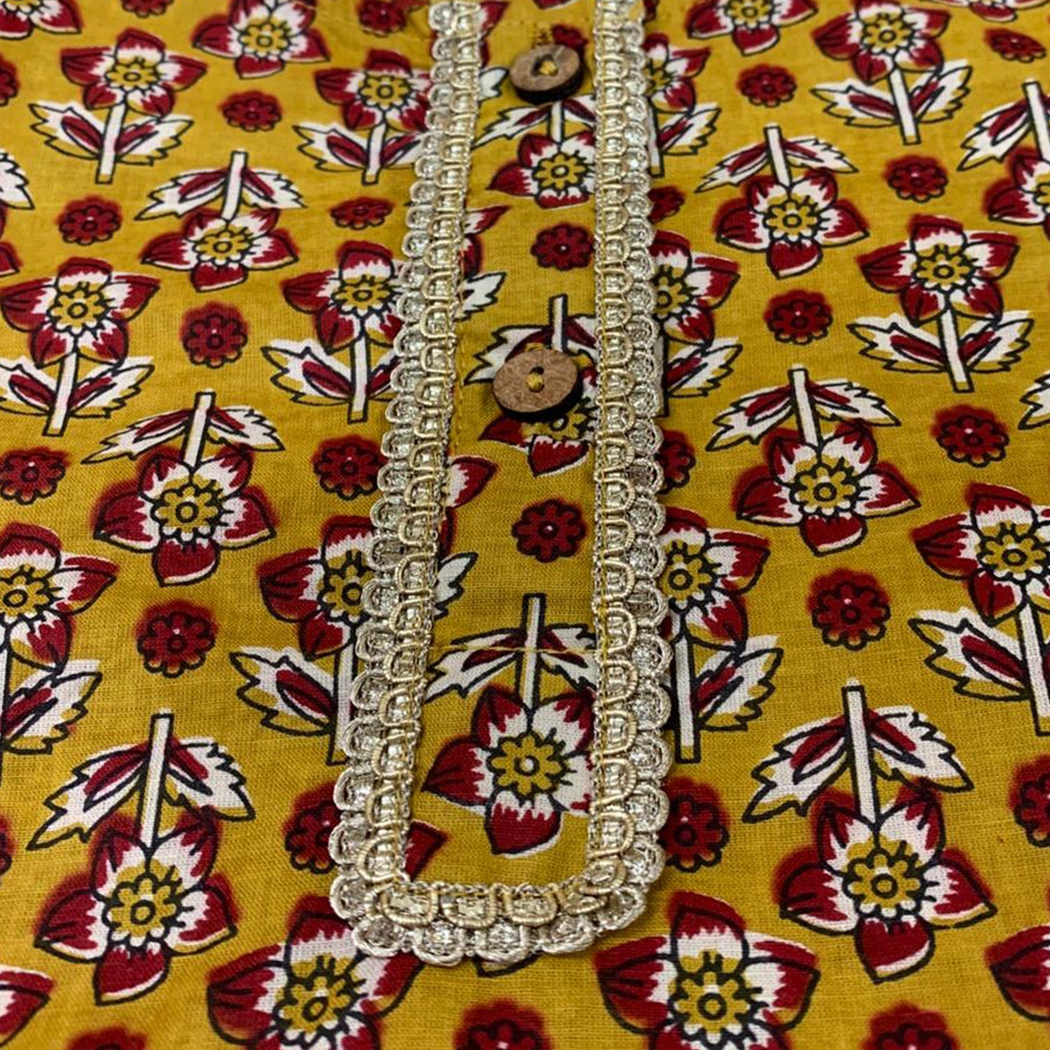 Baby Moo Sunflower Print Cotton Girls Two Piece Kurti Sharara Set - Mustard