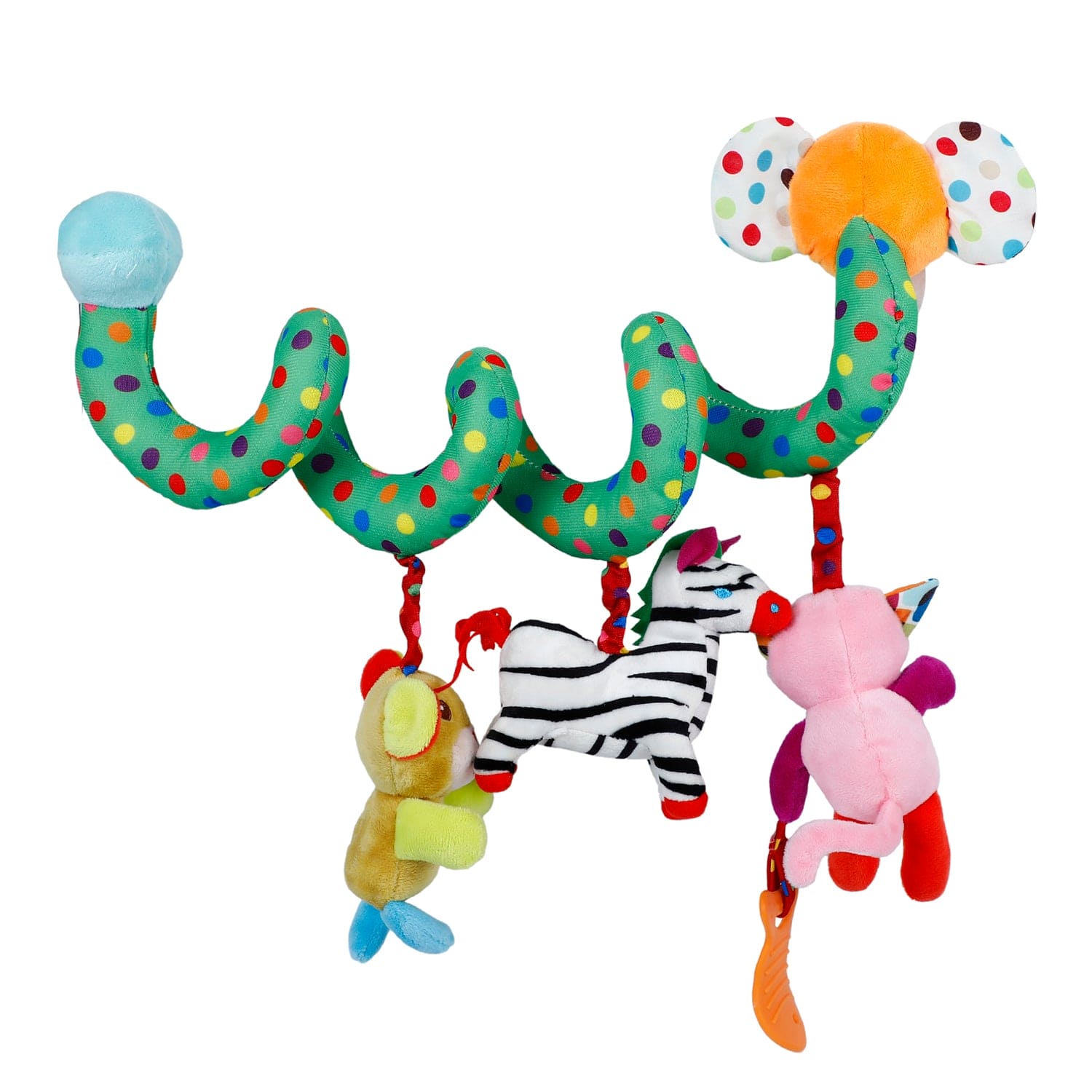 Baby Moo Jungle Safari Squeaker And Teething Musical Crib Spiral Toy - Green