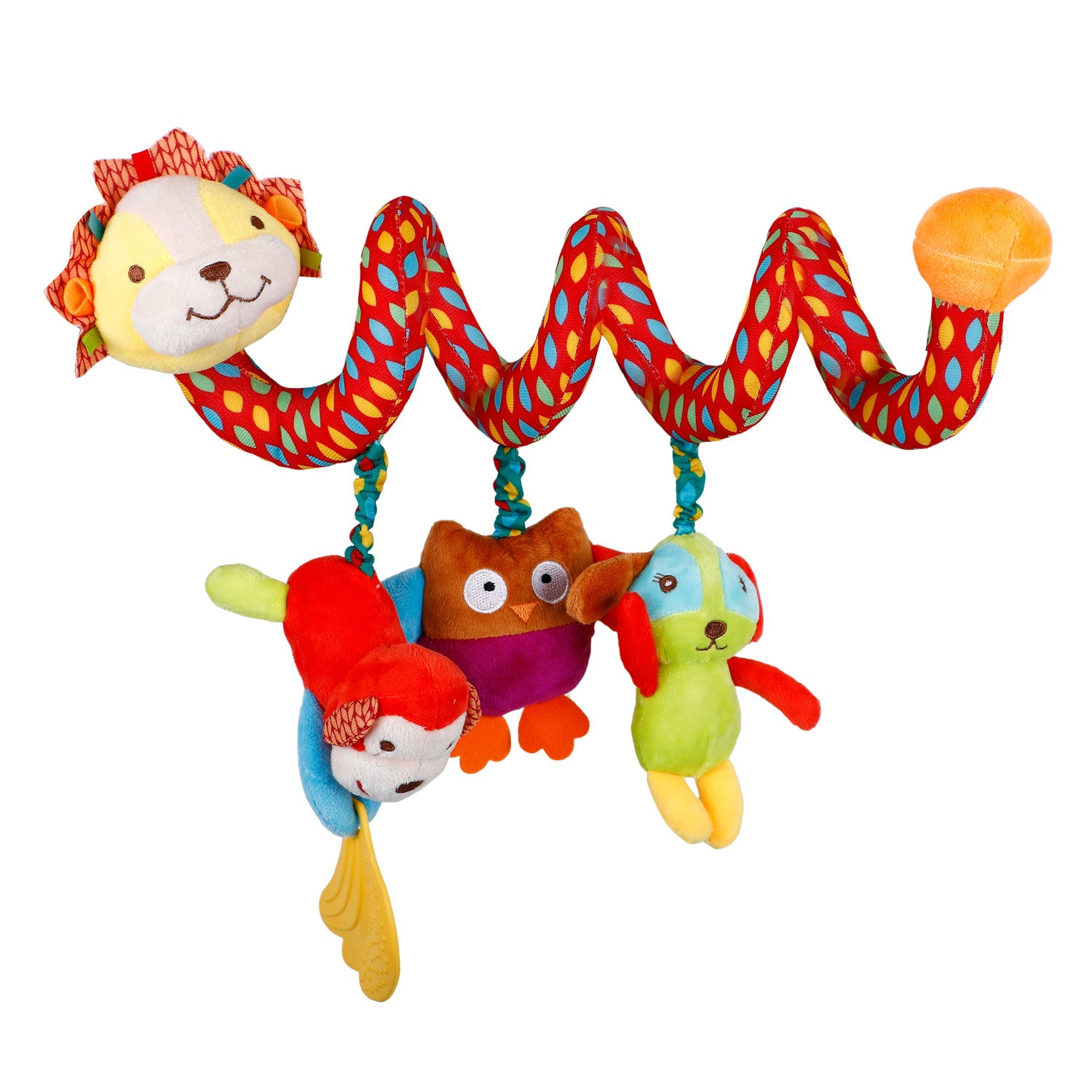 Baby Moo Jungle King Squeaker And Teething Musical Crib Spiral Toy - Red
