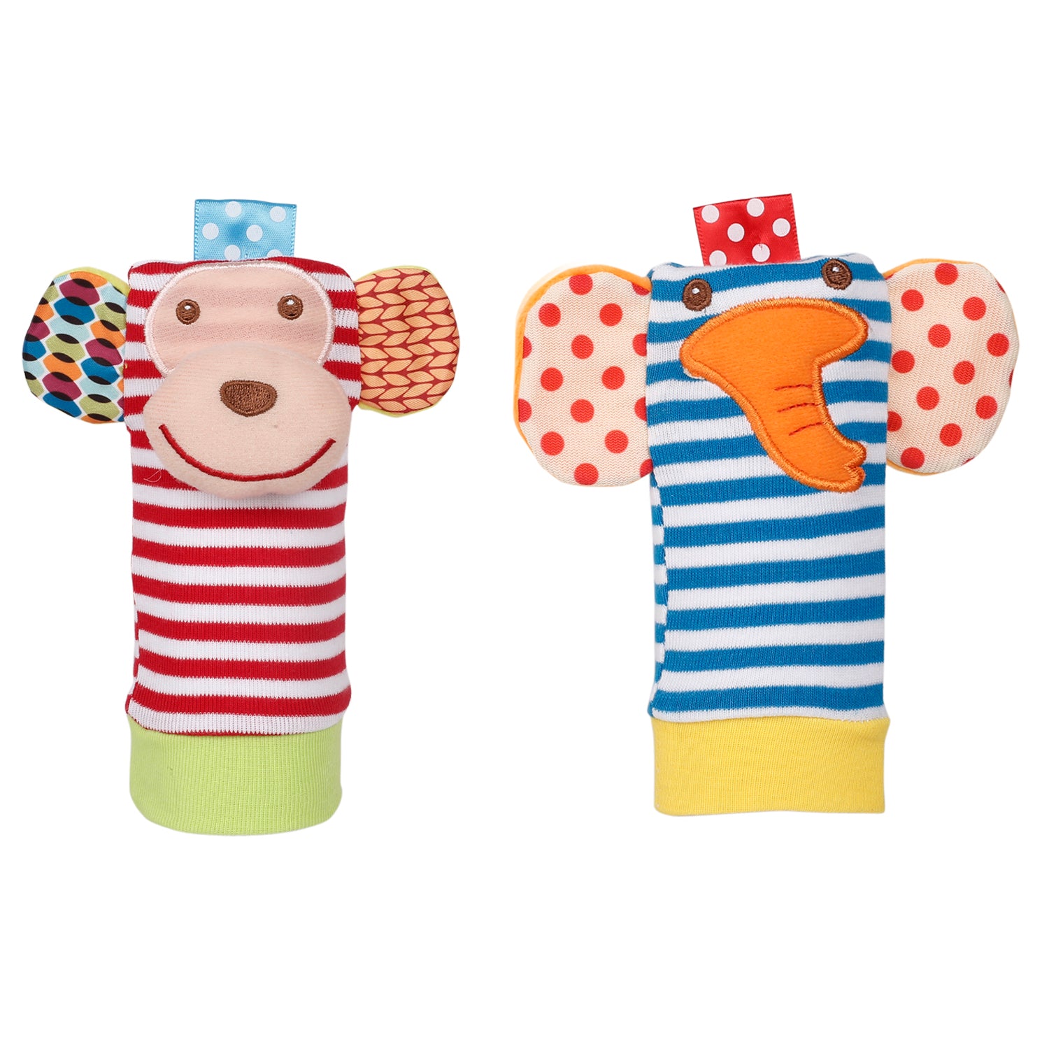 Elephant And Monkey Multicolour Set of 2 Socks Rattle