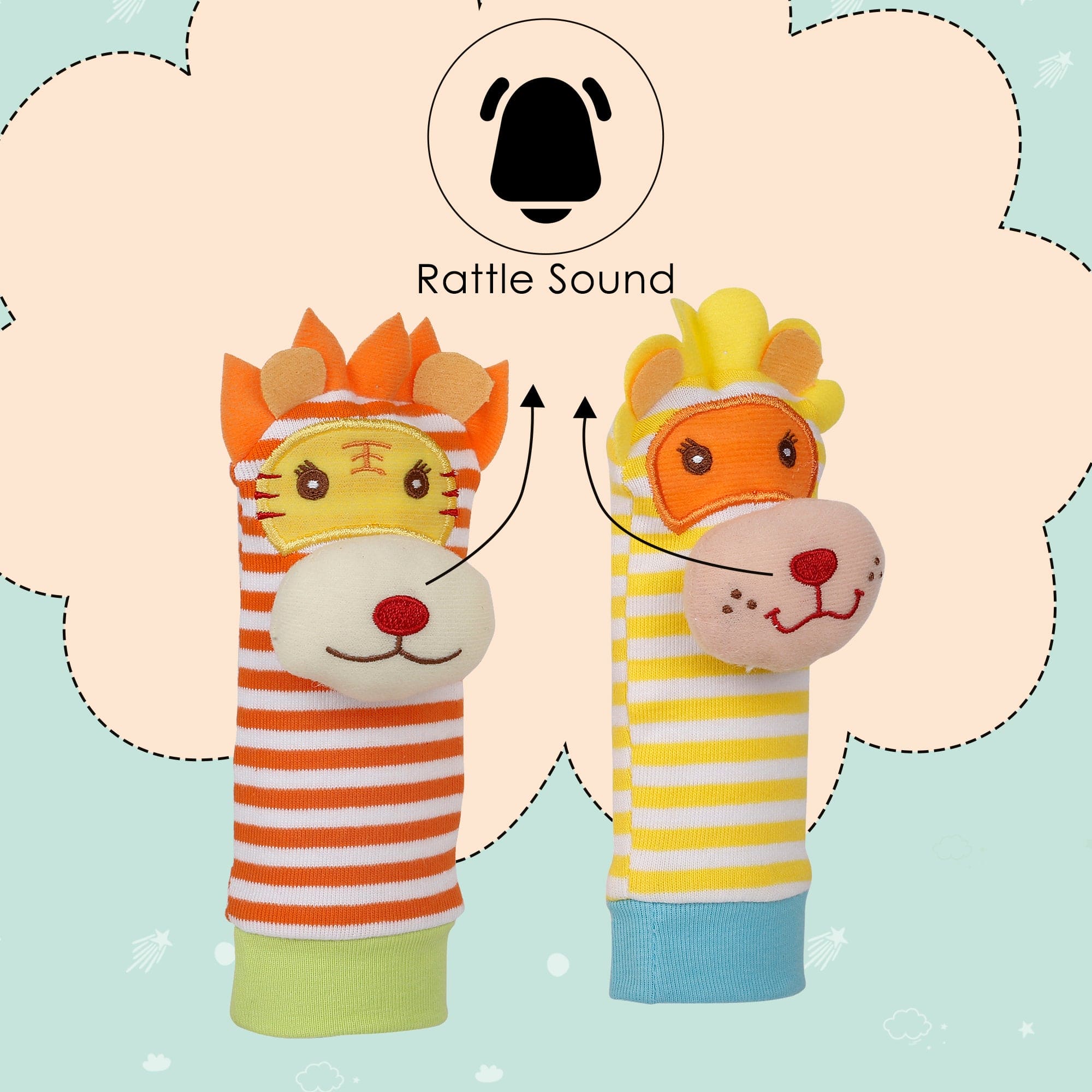 Wild Cats Yellow And Orange Set of 2 Socks Rattle