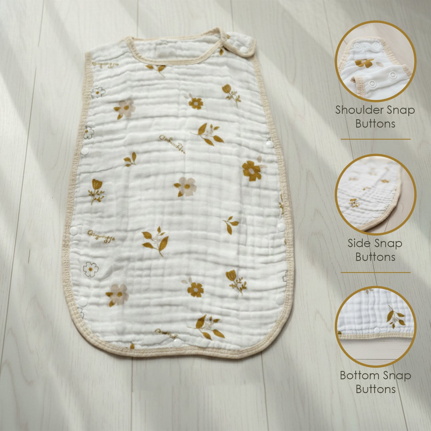 Baby Moo Floral Print 6 Layer Snap Button Muslin Sleeping Bag / Wearable Blanket / Sleep Sack - White