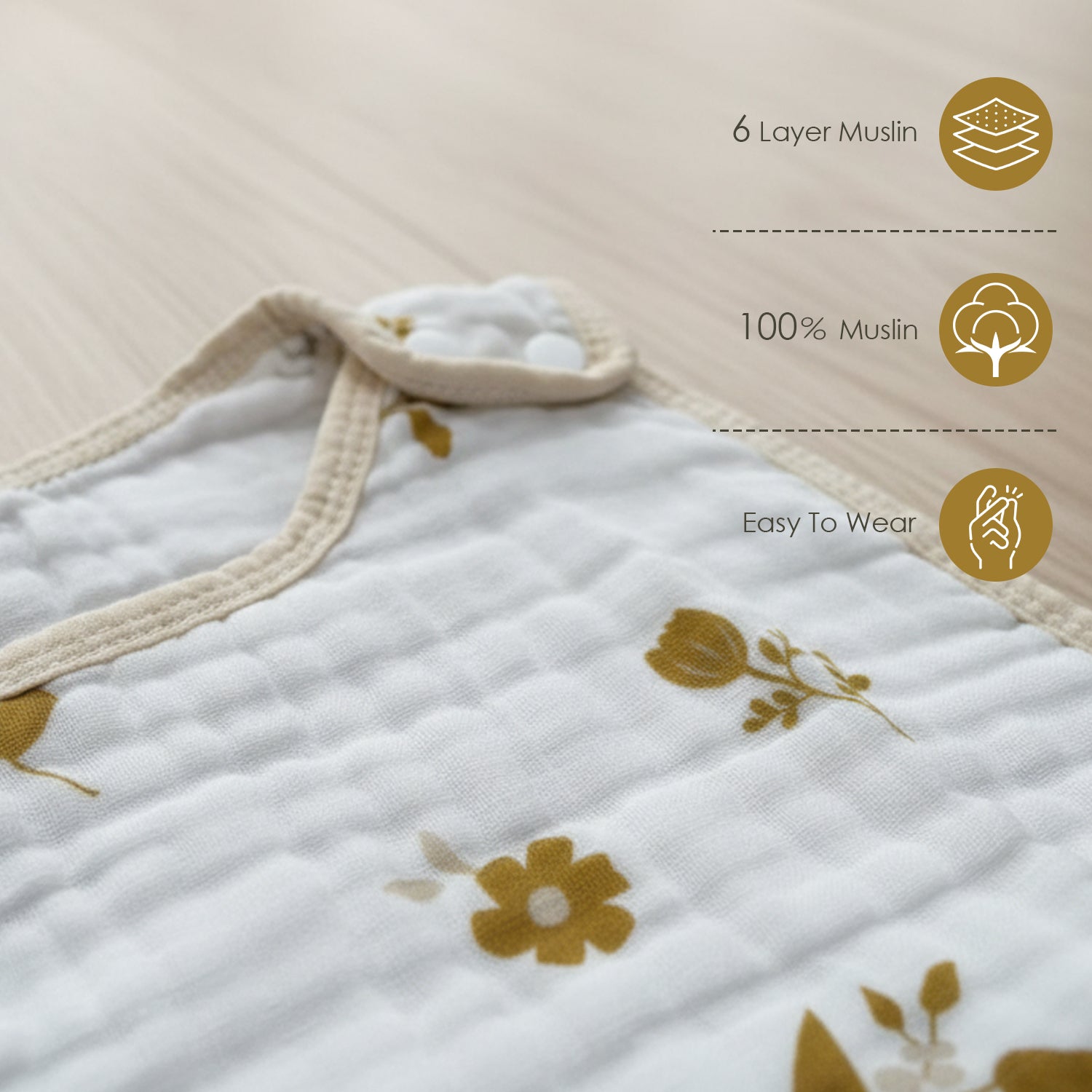 Baby Moo Floral Print 6 Layer Snap Button Muslin Sleeping Bag / Wearable Blanket / Sleep Sack - White