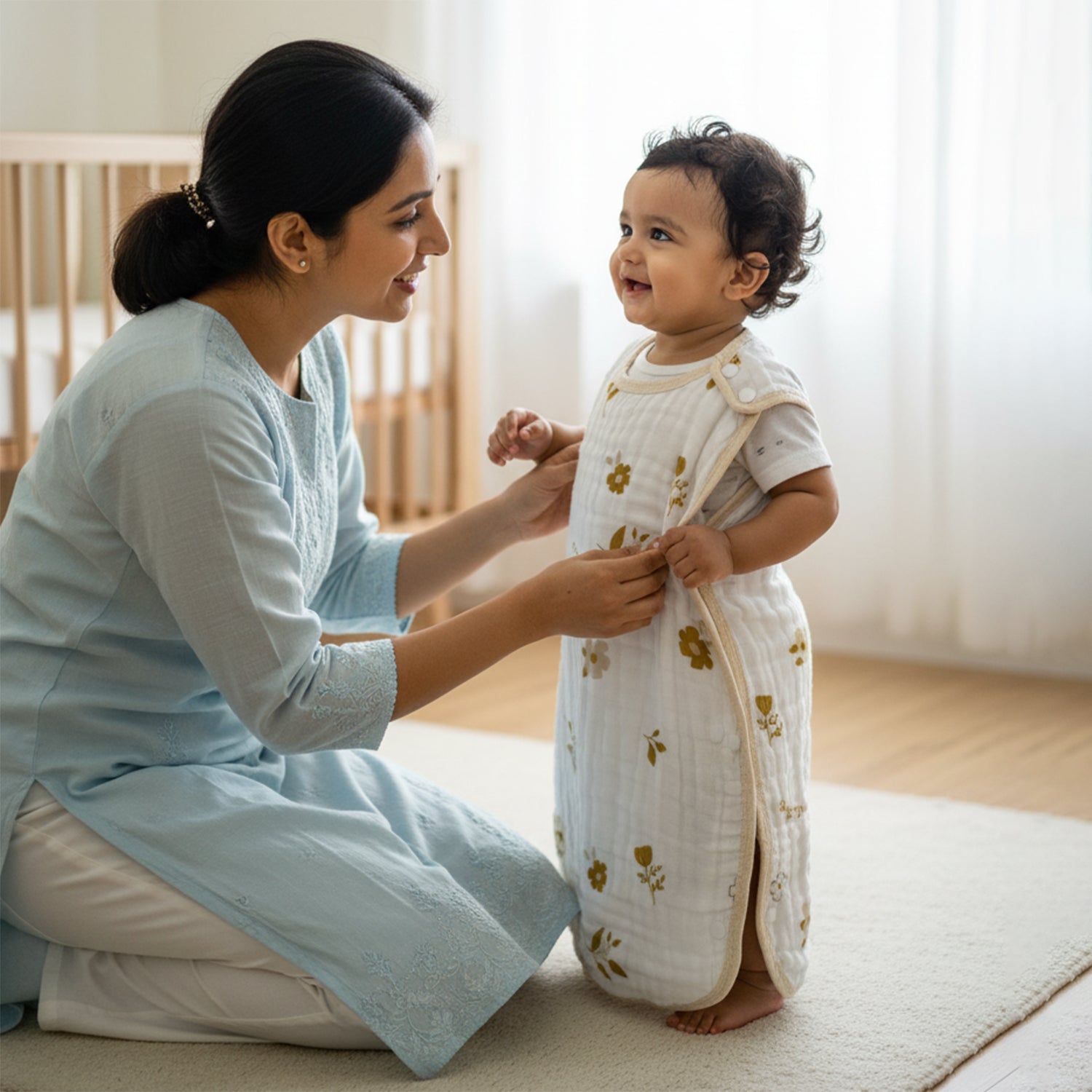 Baby Moo Floral Print 6 Layer Snap Button Muslin Sleeping Bag / Wearable Blanket / Sleep Sack - White
