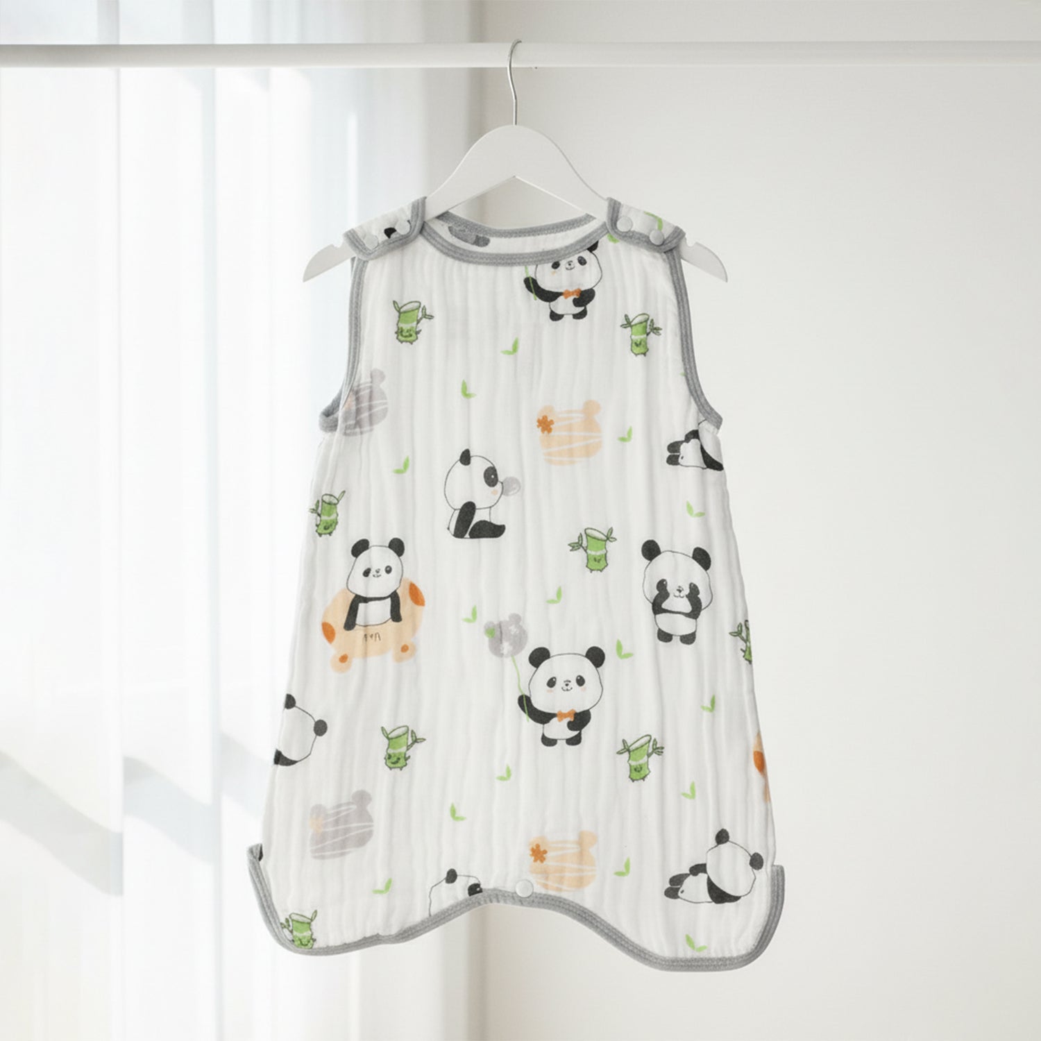 Baby Moo Panda 6 Layer Snap Button Muslin Sleeping Bag / Wearable Blanket / Sleep Sack - White