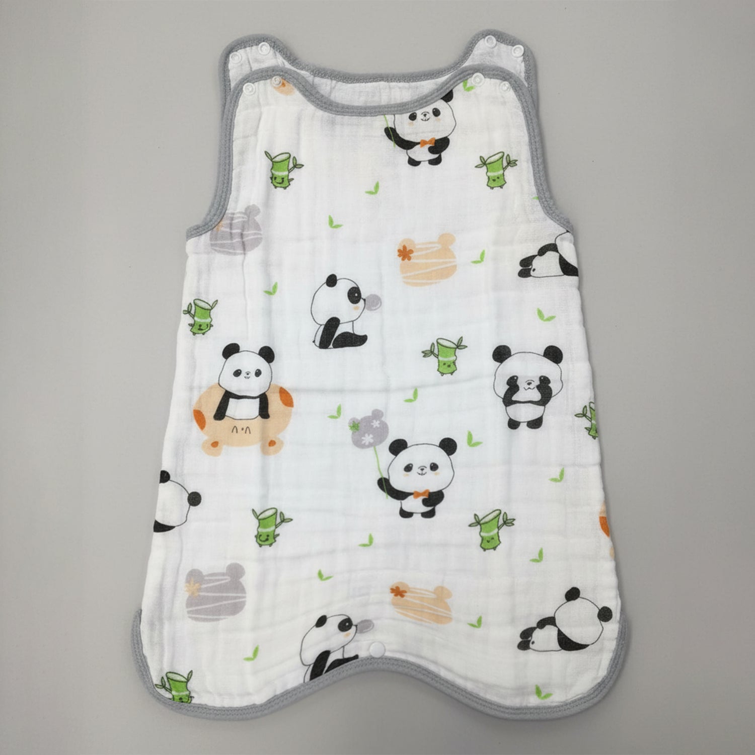 Baby Moo Panda 6 Layer Snap Button Muslin Sleeping Bag / Wearable Blanket / Sleep Sack - White