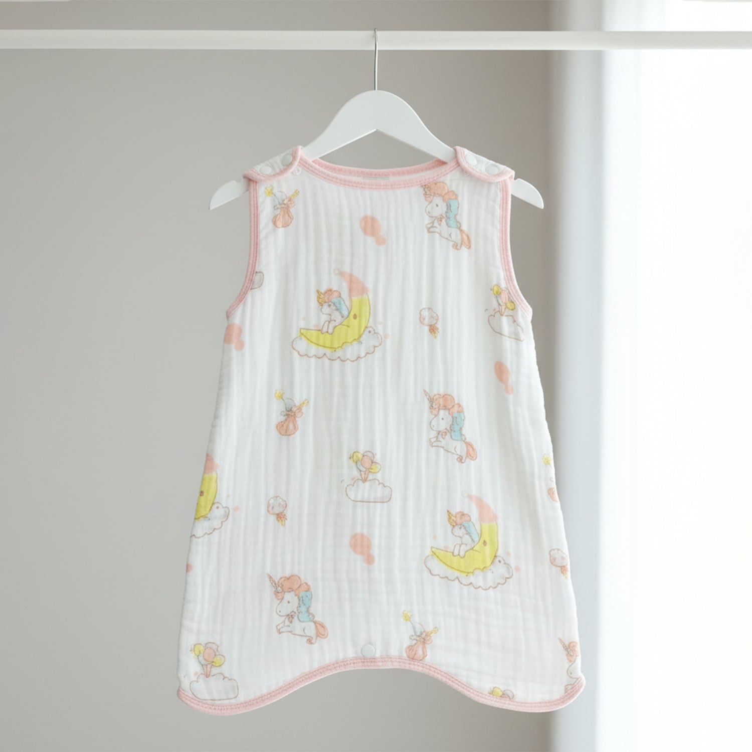 Baby Moo Unicorn 6 Layer Snap Button Muslin Sleeping Bag / Wearable Blanket / Sleep Sack - White