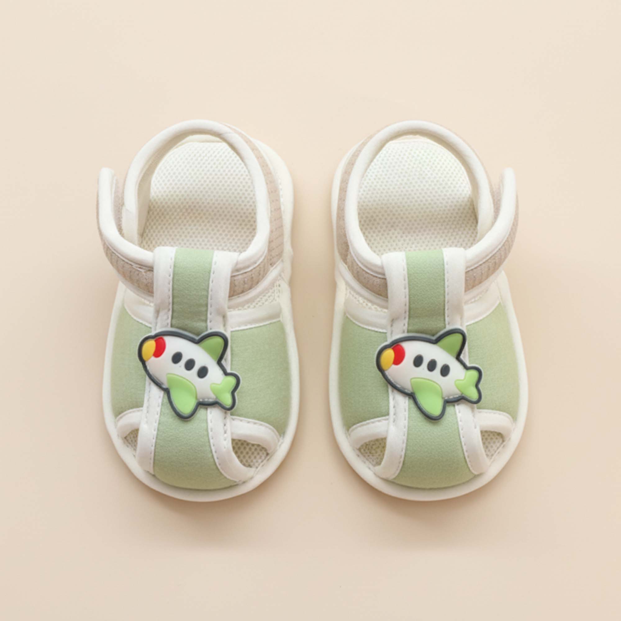 Baby Moo Aeroplane Velcro Strap Anti-Skid Closed Toe Sandal Booties-Green