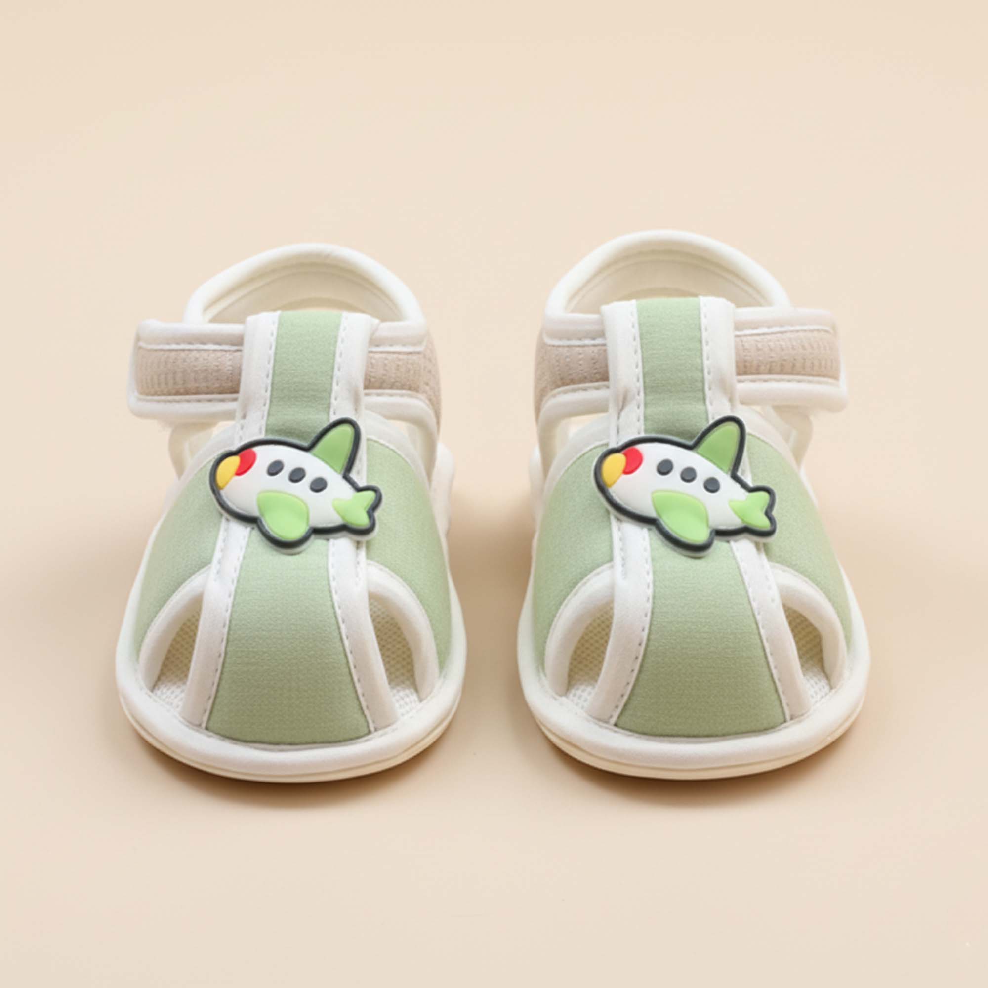 Baby Moo Aeroplane Velcro Strap Anti-Skid Closed Toe Sandal Booties-Green