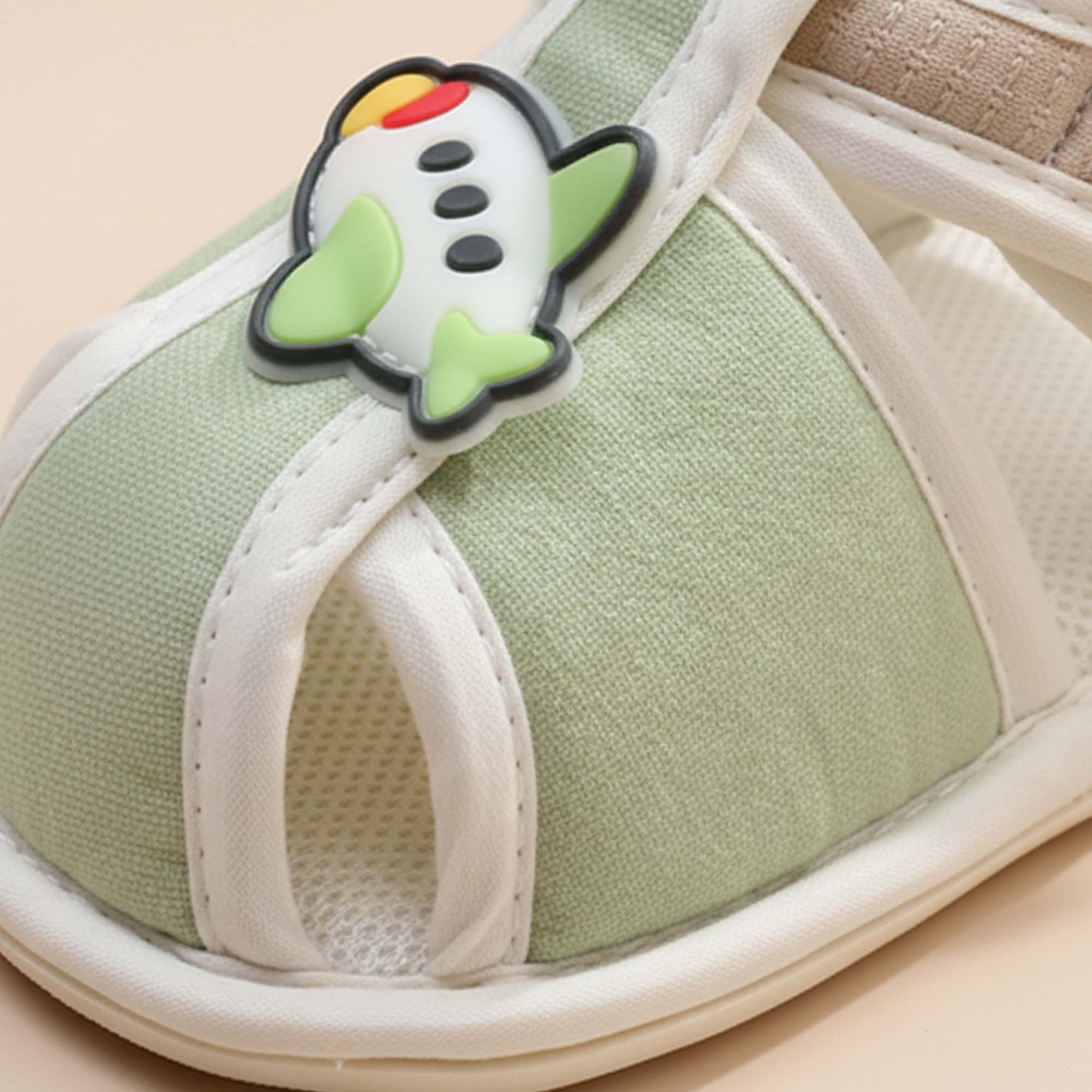 Baby Moo Aeroplane Velcro Strap Anti-Skid Closed Toe Sandal Booties-Green