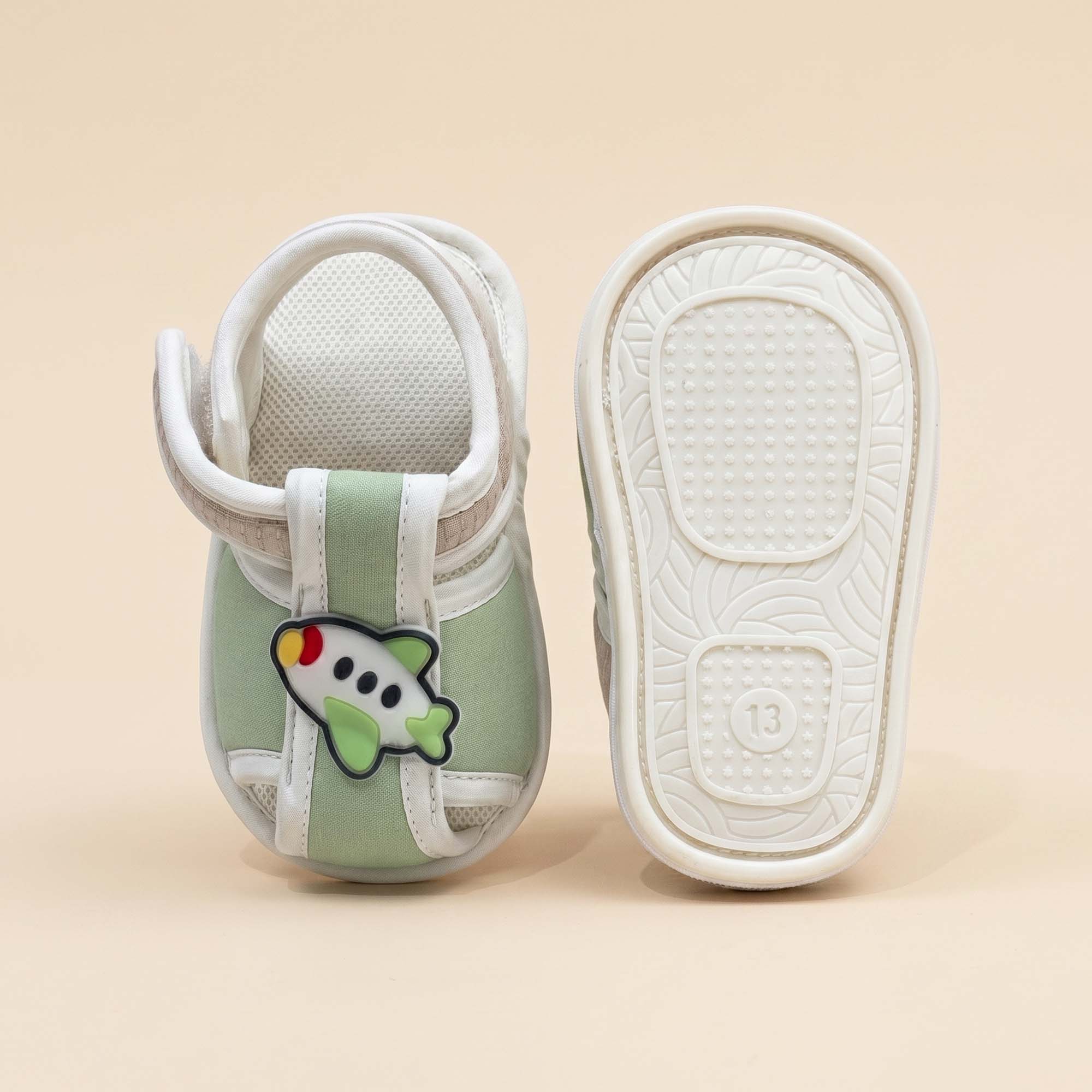 Baby Moo Aeroplane Velcro Strap Anti-Skid Closed Toe Sandal Booties-Green